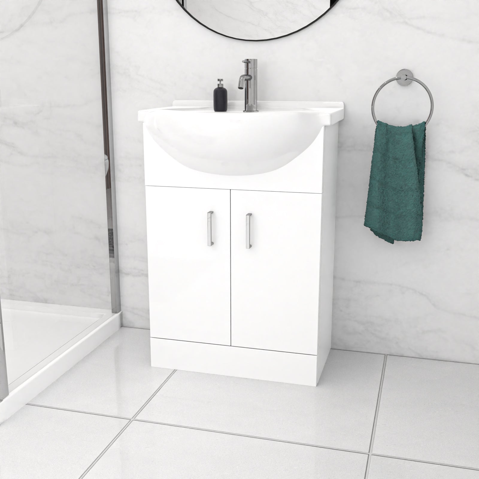 Ellen 1100 x 700mm Shower Sliding Door Enclosure, Tray, Vanity Unit & Toilet