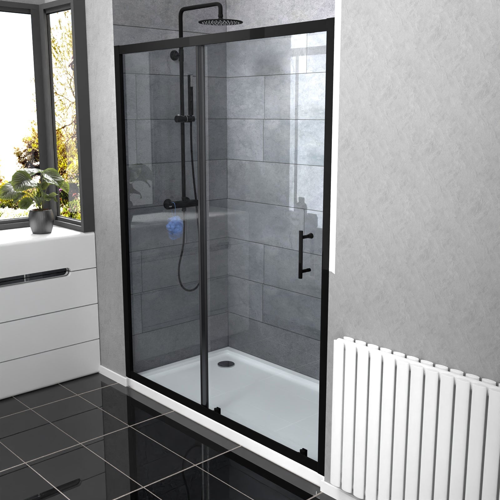 Magna Matte Black Framed Sliding Glass Screen Shower Door