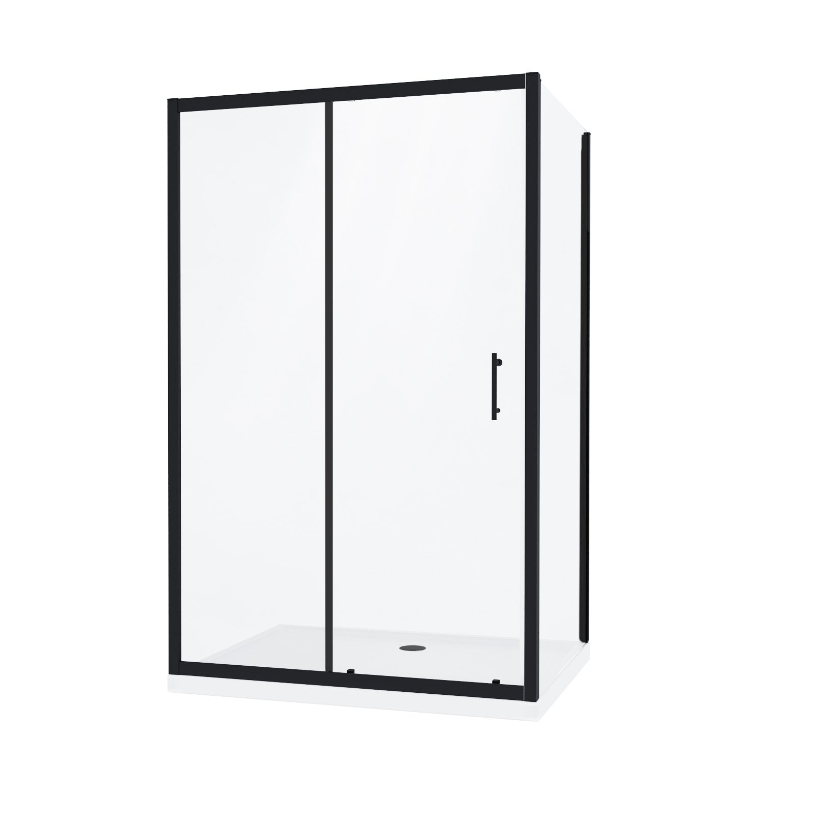 Magna Matte Black Framed Shower Enclosure Sliding Door, Frameless Glass Side Panel Screen & Tray