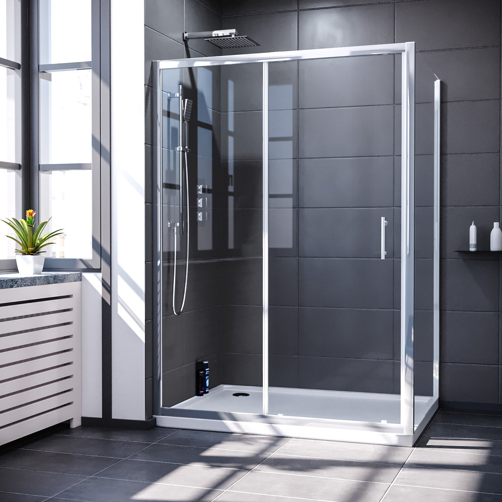 Manga 1600mm Shower Enclosure Sliding Door & 800mm Glass Side Panel Chrome