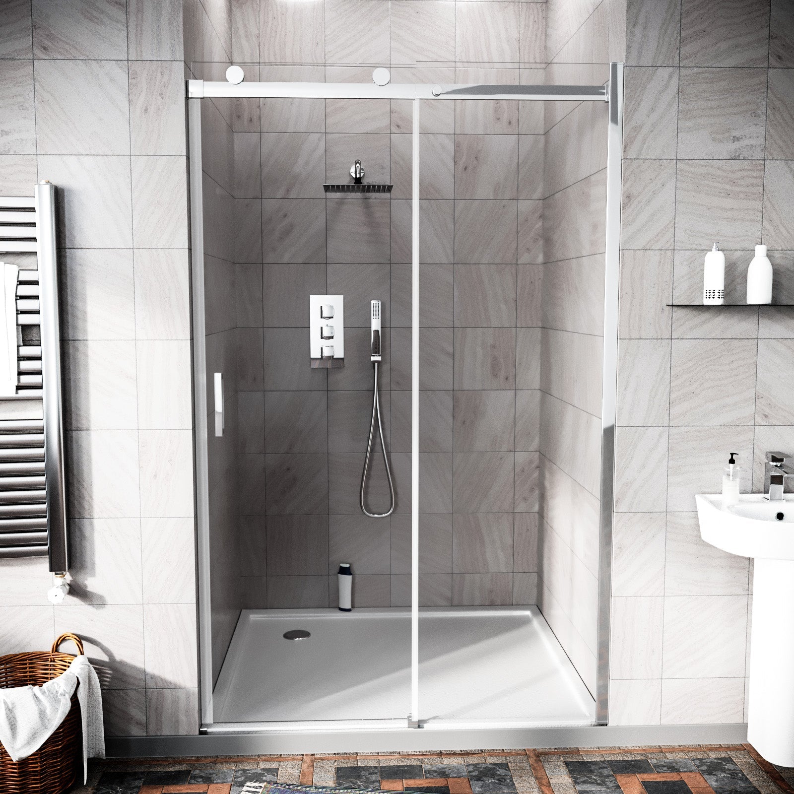 Hardwick 1100mm Frameless Sliding Shower Door 8mm Clear Tempered Glass