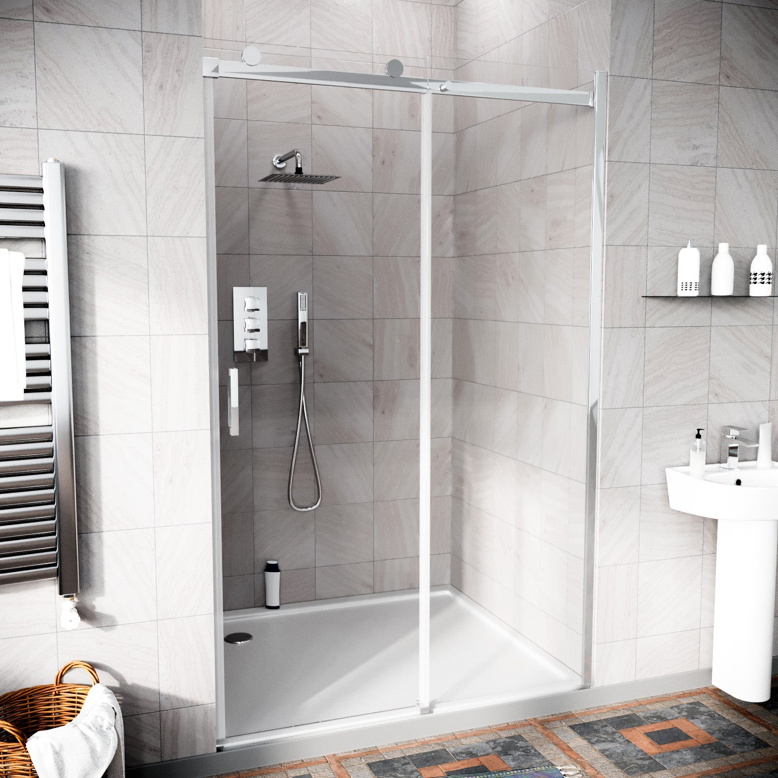 Hardwick 1100mm Frameless Sliding Shower Door 8mm Clear Tempered Glass
