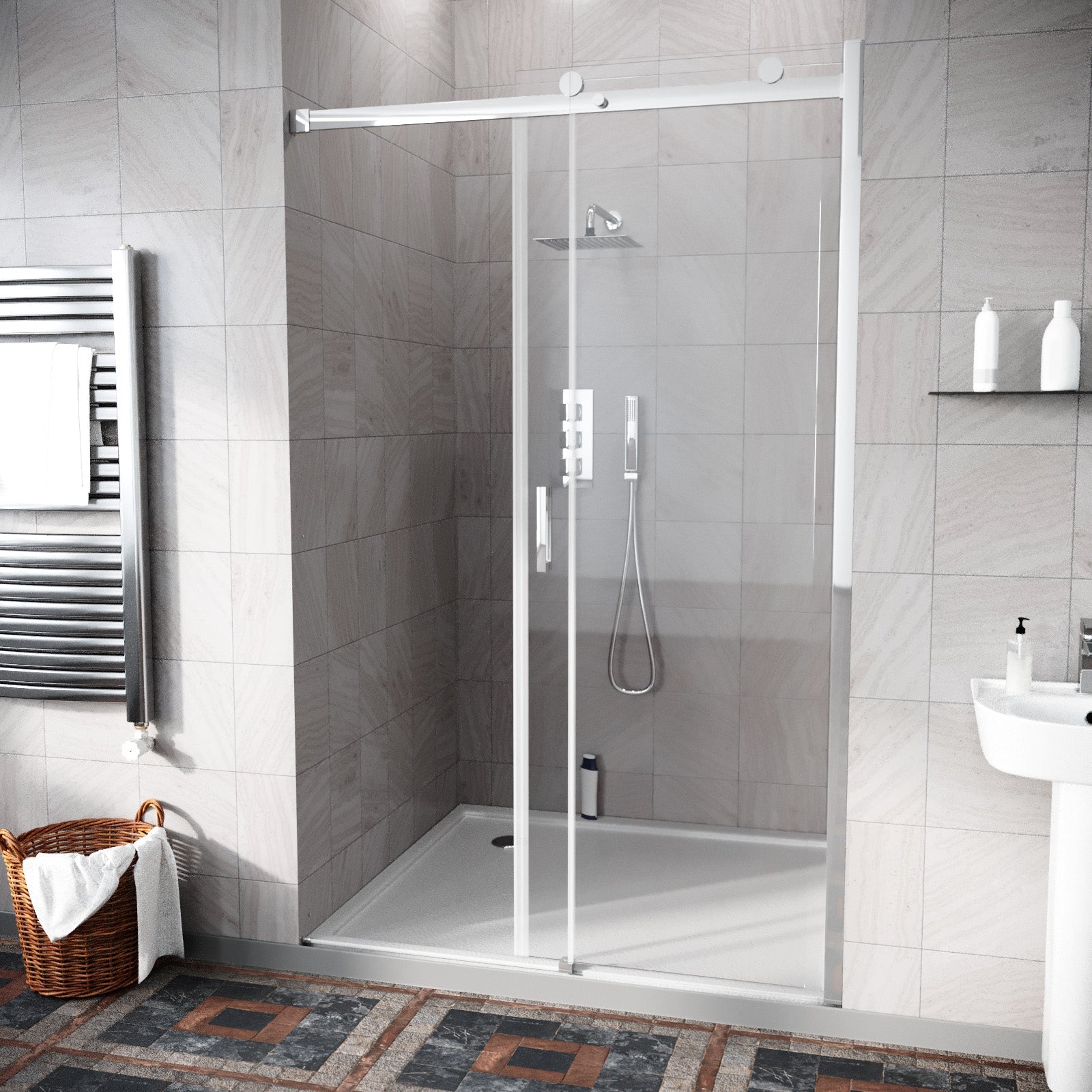 Hardwick 1100mm Frameless Sliding Shower Door 8mm Clear Tempered Glass