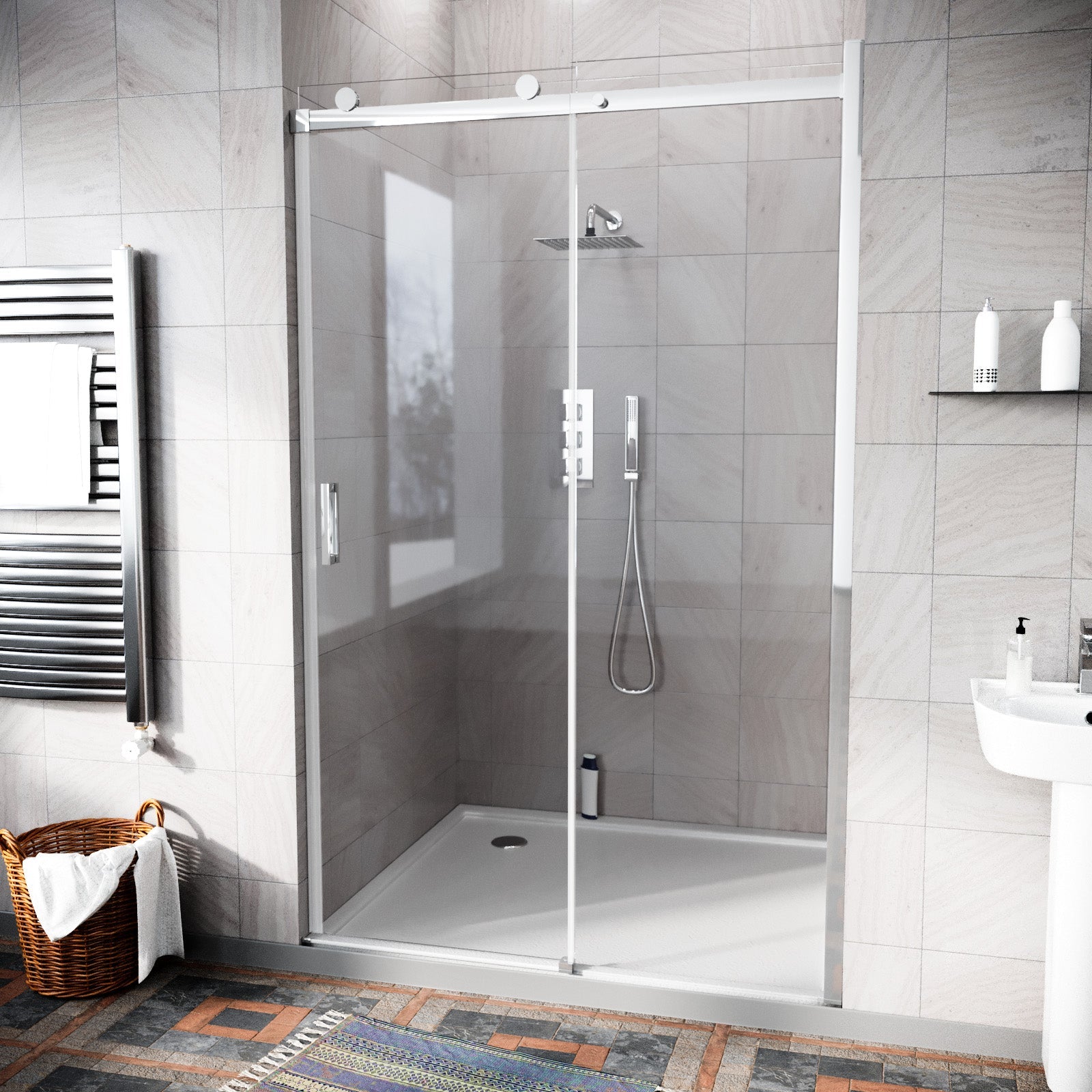 Hardwick Frameless Shower Sliding Door 8mm Clear Tempered Glass