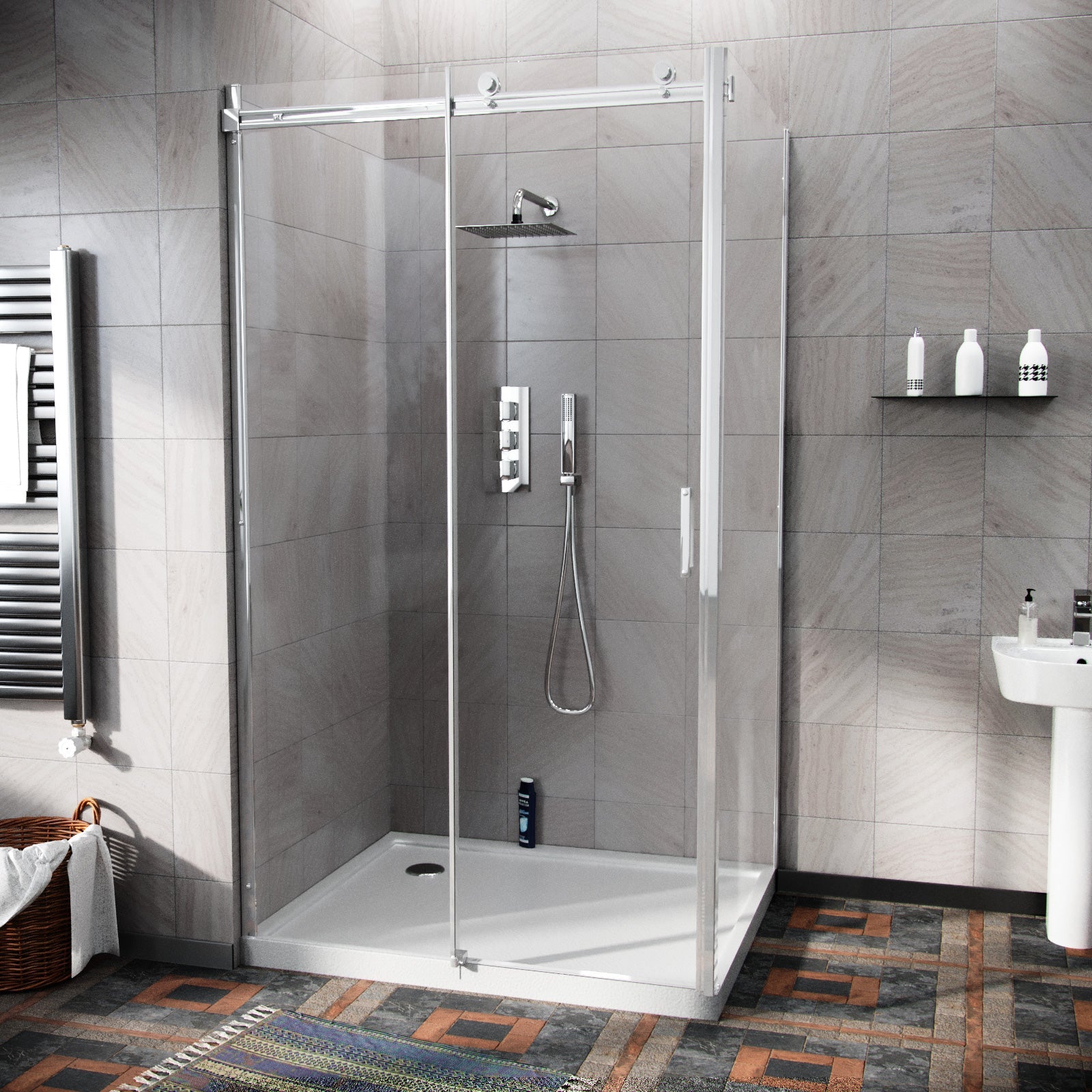 Saga Frameless Sliding Door 1100mm & Side Panel 900mm Shower Enclosure