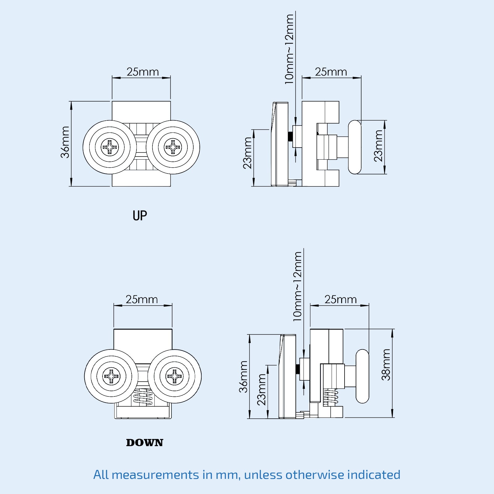 4 Shower Door Wheels 23mm Twin Top and Bottom Roller Runners Chrome