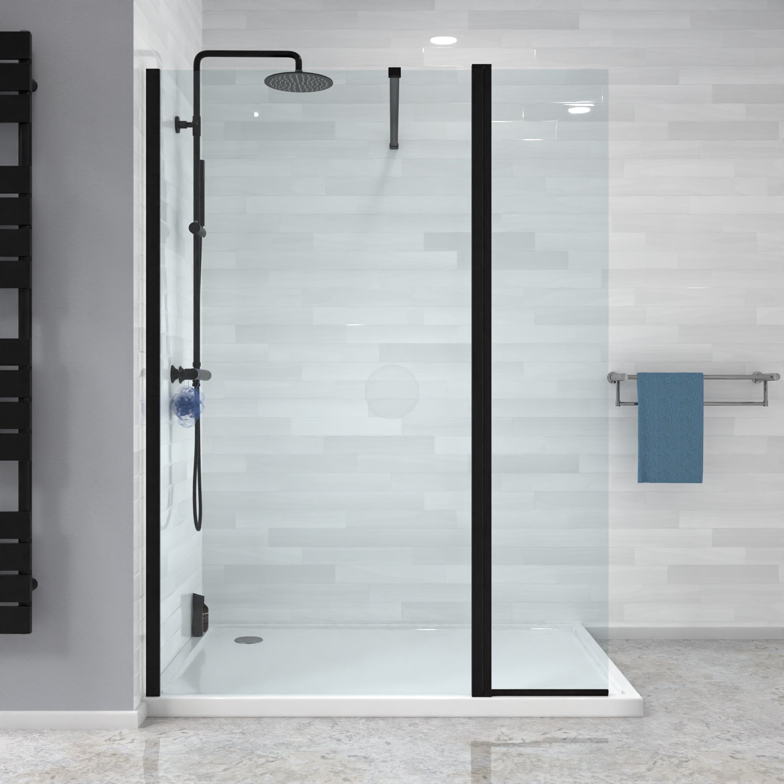 Magna Black 1000mm Wet Room Shower 8mm Tempered Glass Screen With 300mm Flipper Panel
