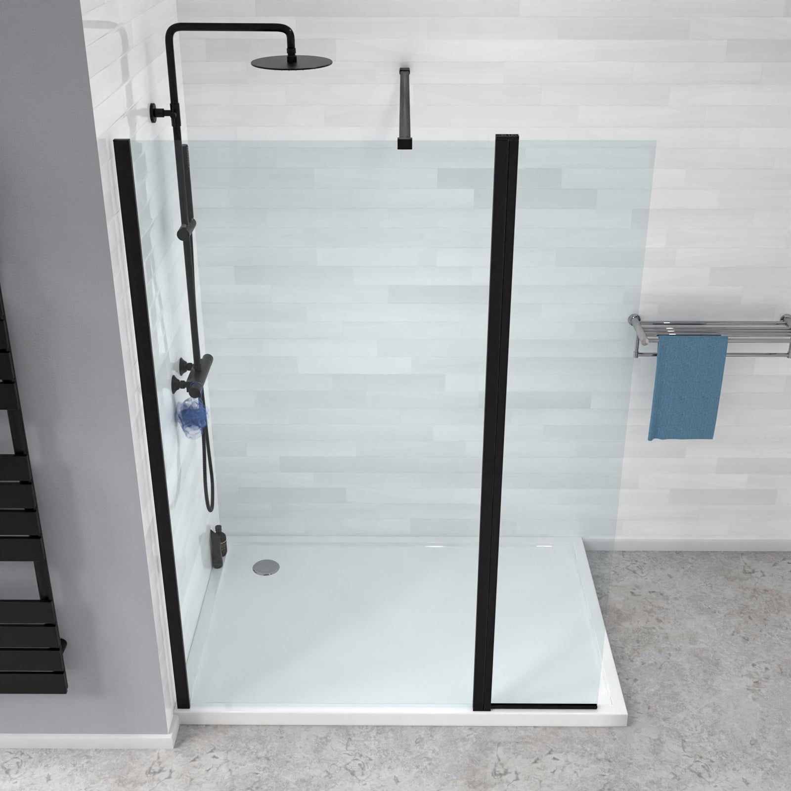 Magna Black 1000mm Wet Room Shower 8mm Tempered Glass Screen With 300mm Flipper Panel