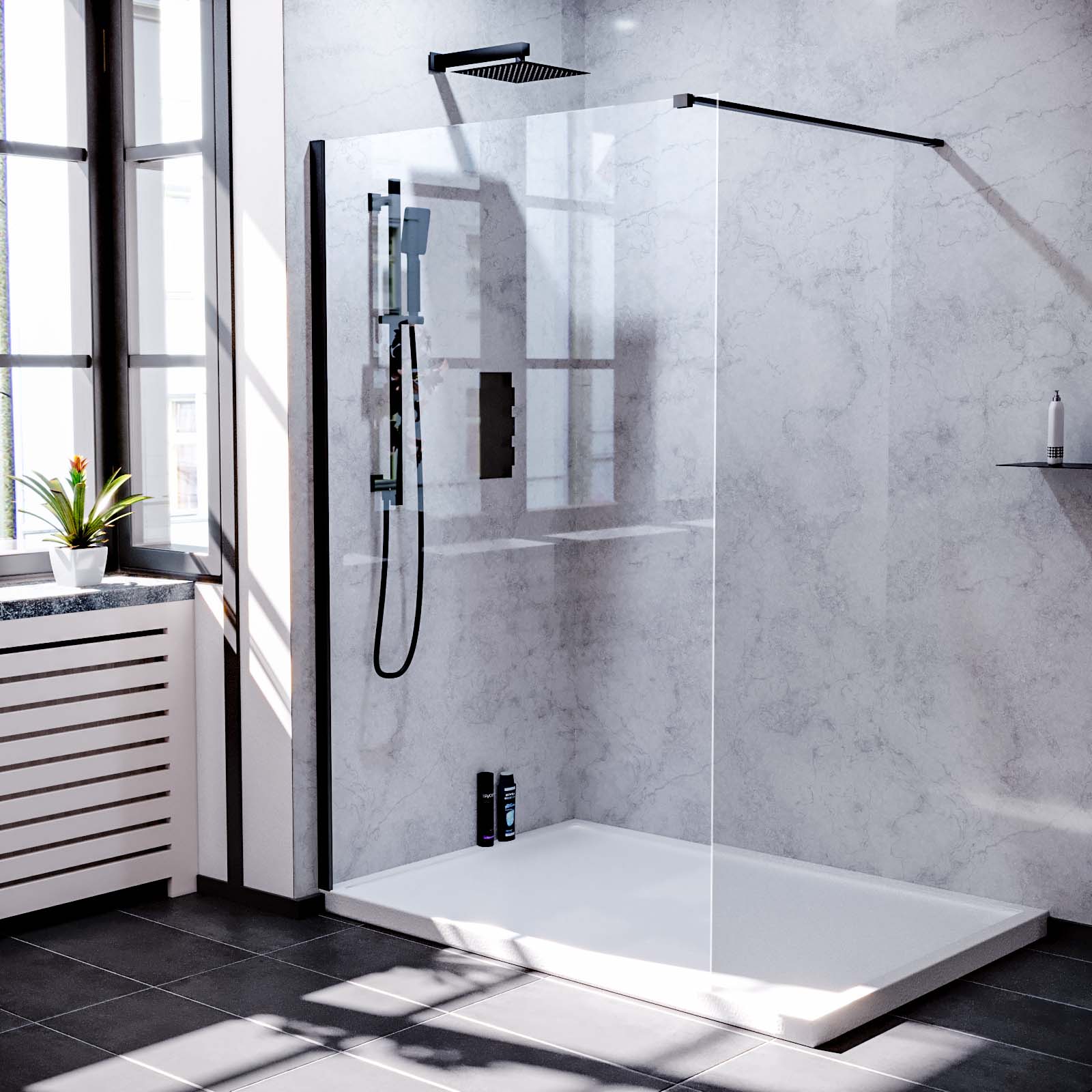 Samoa Wet Room Screen & Support Bar Matte Black