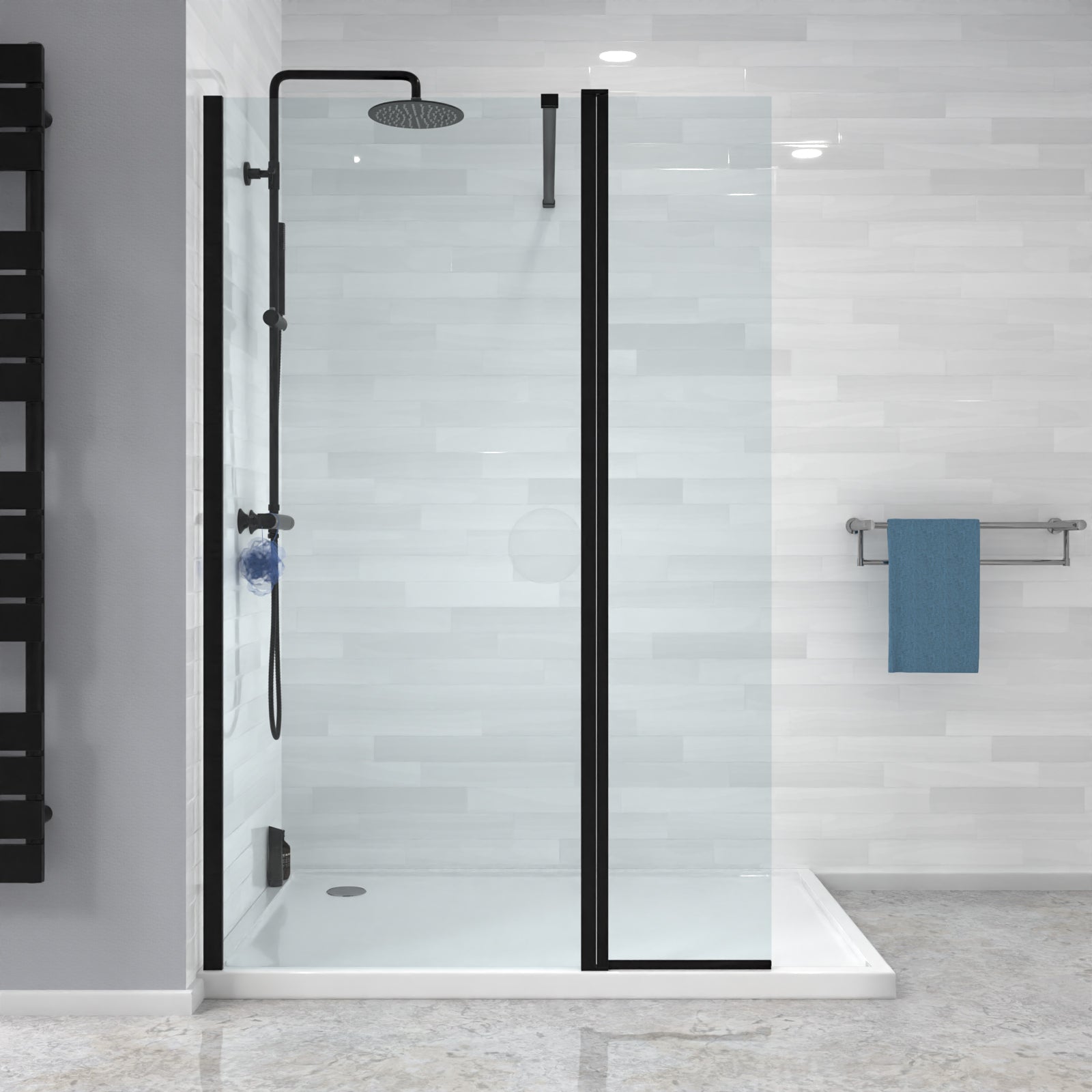 Magna Black 700mm Wet Room Shower 8mm Tempered Glass Screen With 300mm Flipper Panel