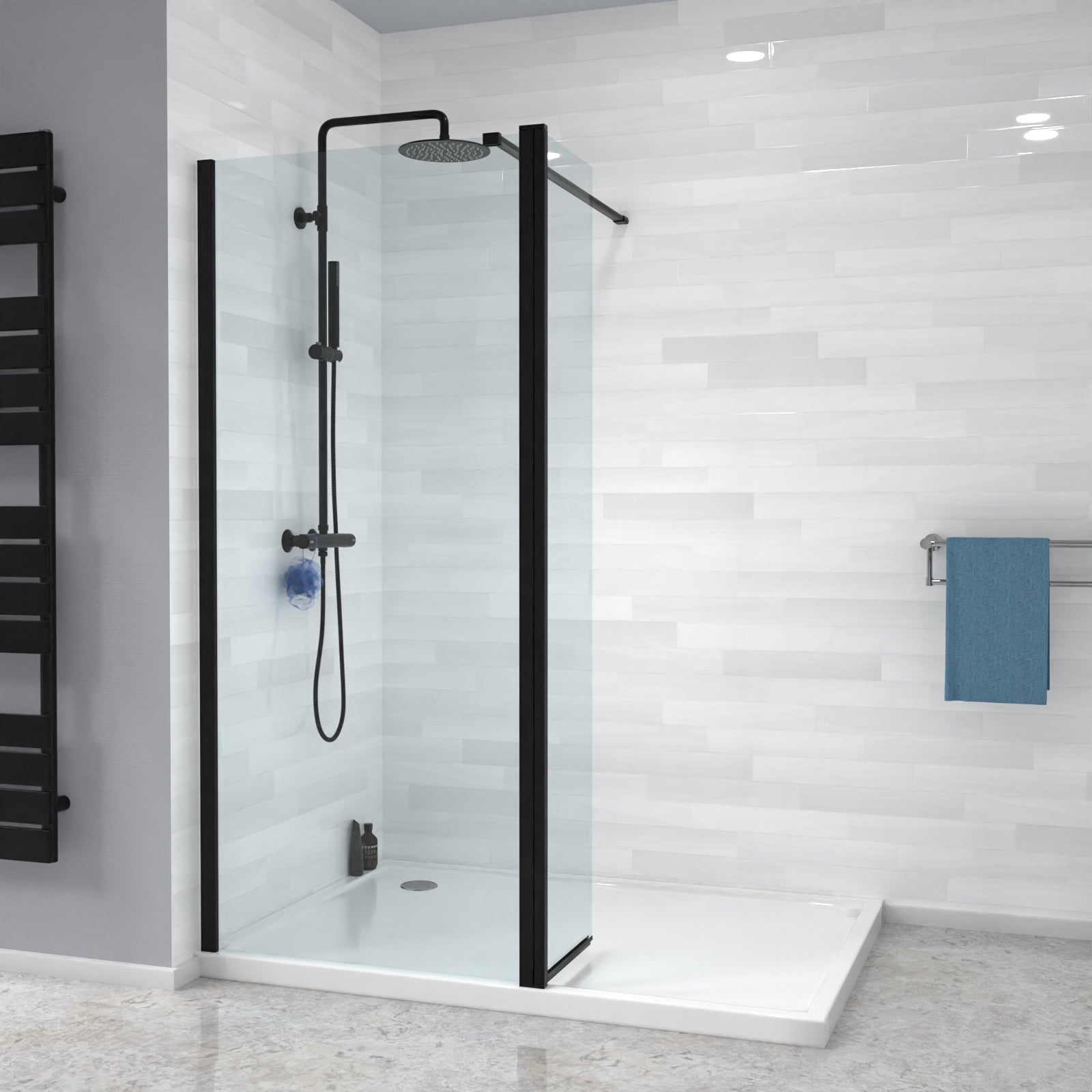 Magna Black 700mm Wet Room Shower 8mm Tempered Glass Screen With 300mm Flipper Panel
