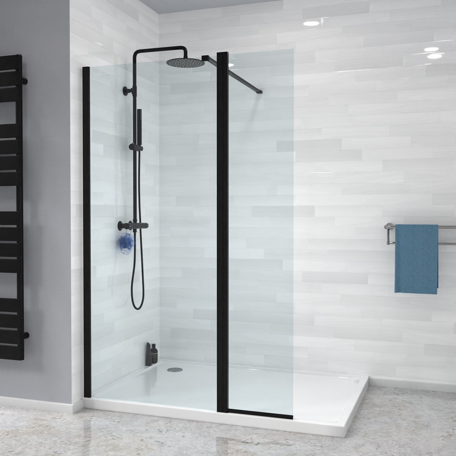 Magna Black 700mm Wet Room Shower 8mm Tempered Glass Screen With 300mm Flipper Panel