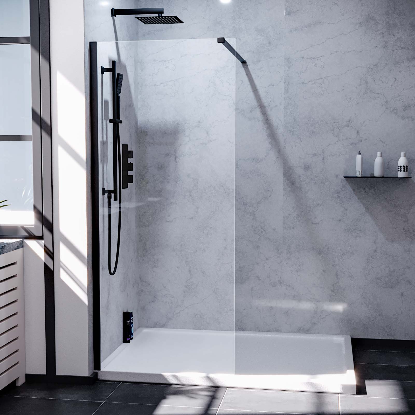 Samoa Wet Room Screen & Support Bar Matte Black