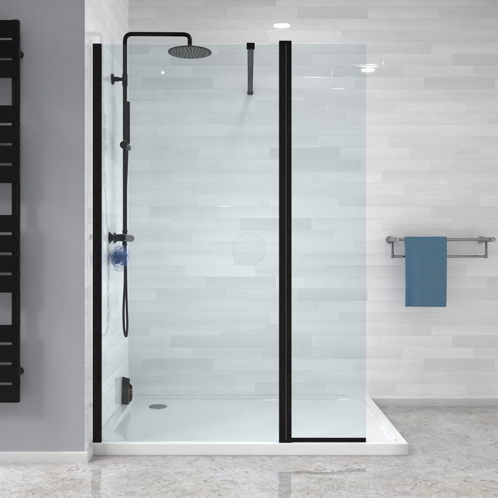 Magna Black 800mm Wet Room Shower 8mm Tempered Glass Screen With 300mm Flipper Panel