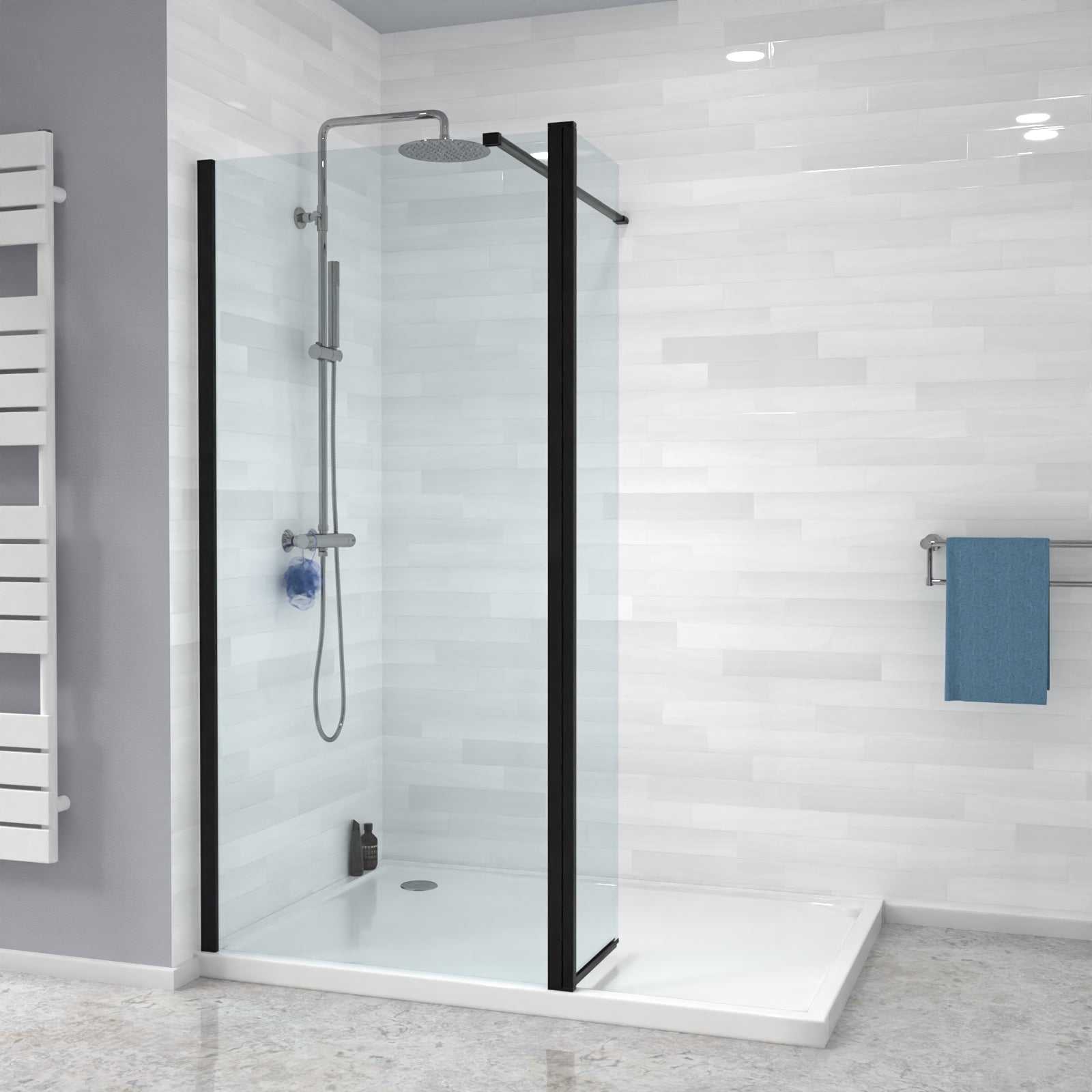 Magna Black 800mm Wet Room Shower 8mm Tempered Glass Screen With 300mm Flipper Panel