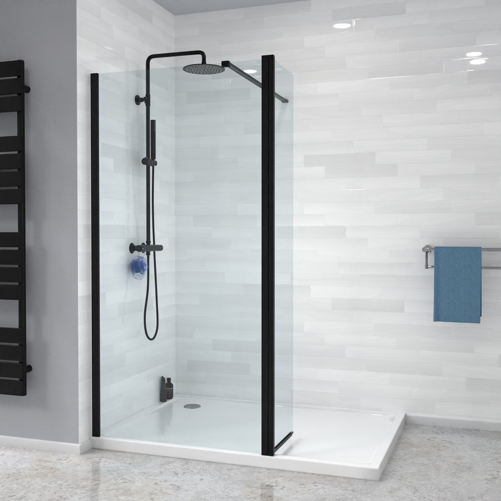 Magna Black 900mm Wet Room Shower 8mm Tempered Glass Screen With 300mm Flipper Panel