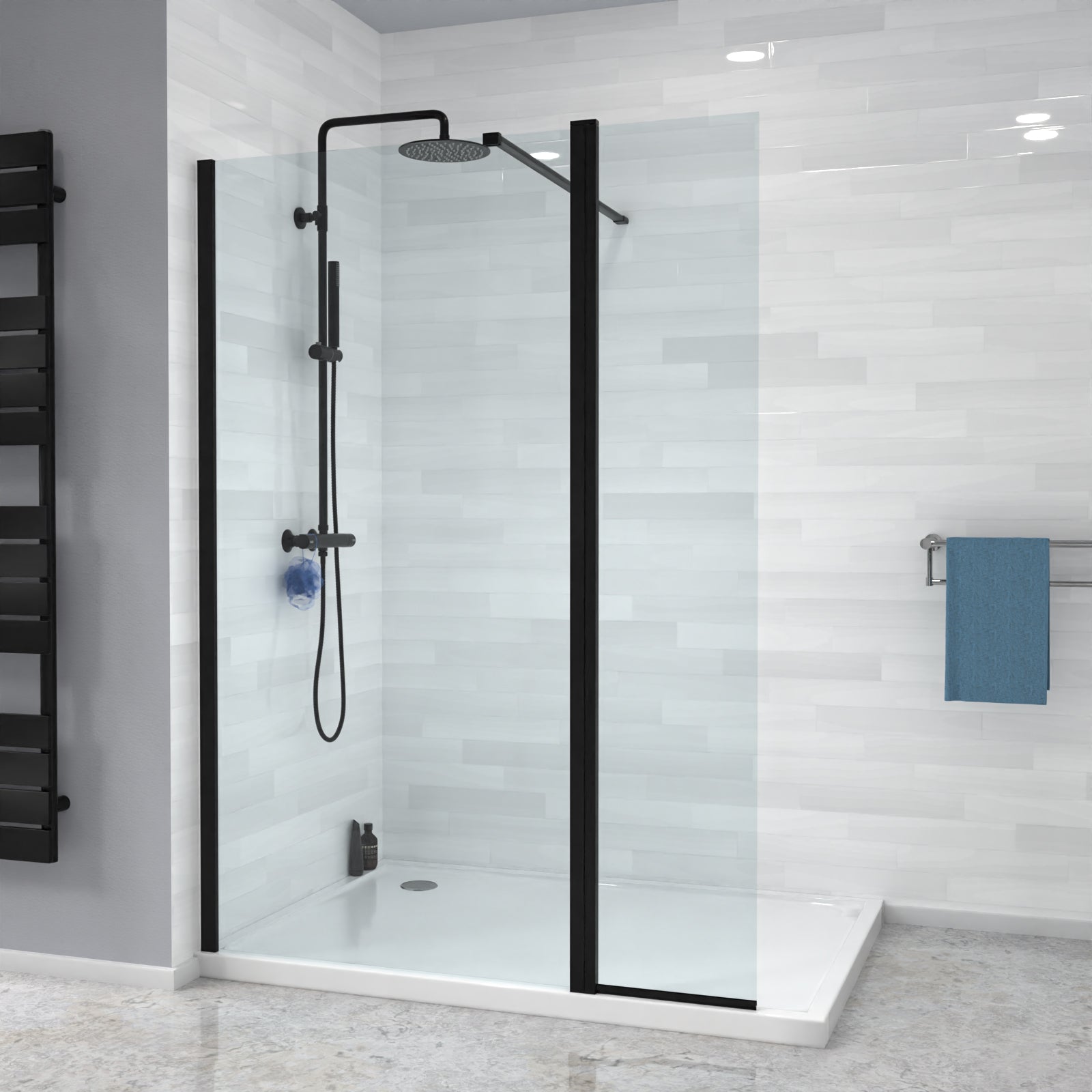 Magna Black 900mm Wet Room Shower 8mm Tempered Glass Screen With 300mm Flipper Panel