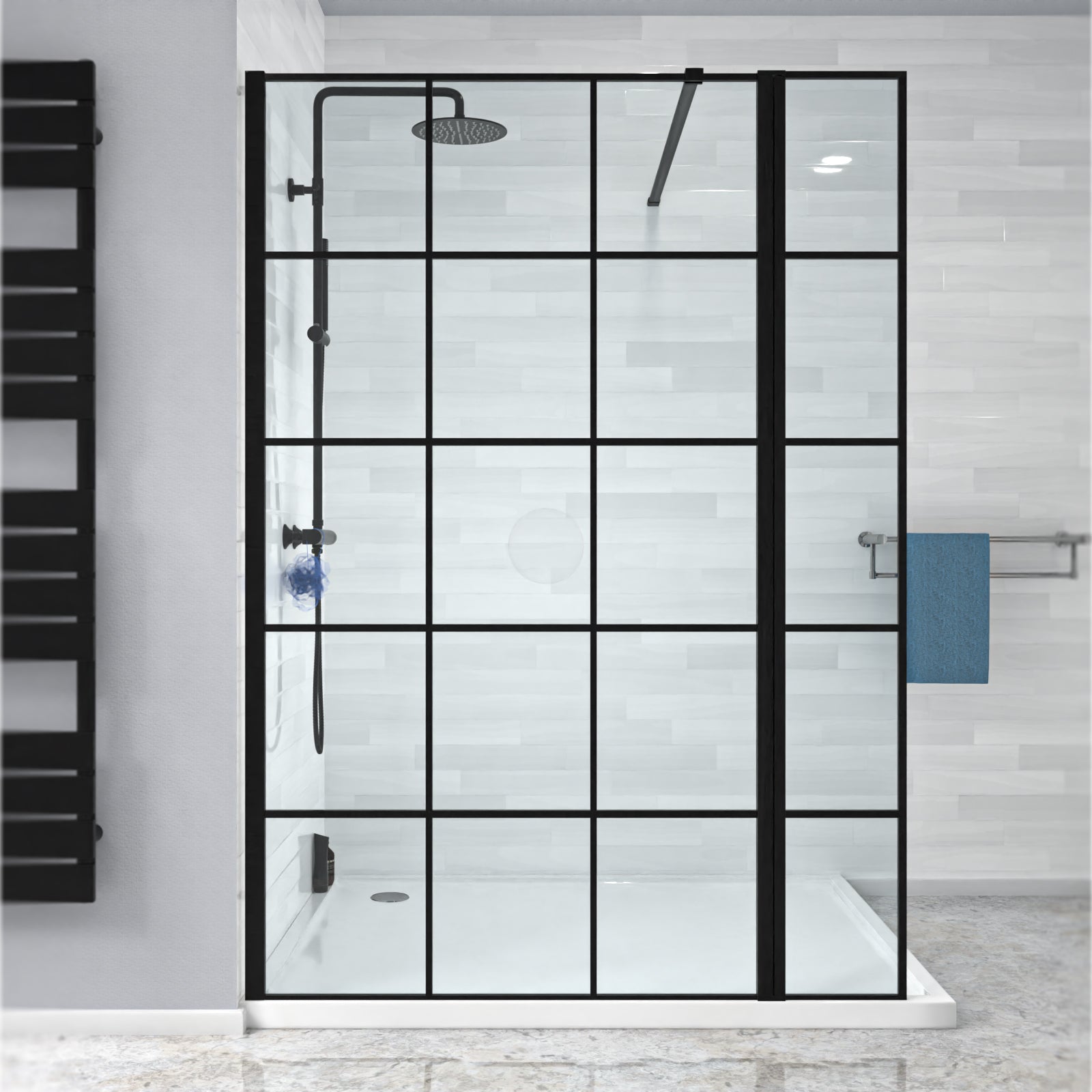 Magna Black Grid 1000mm Wet Room Shower Screen 8mm Tempered Glass & 300mm Return Panel