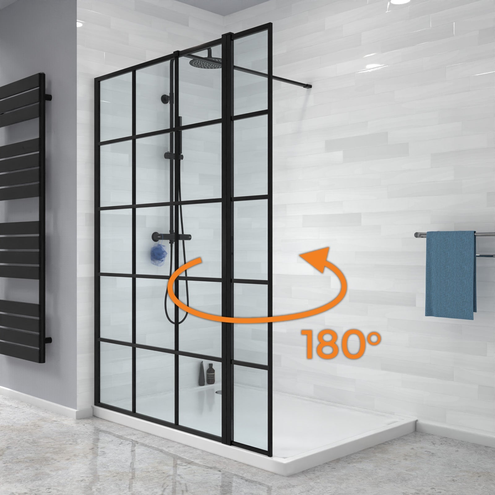 Magna Black Grid 1000mm Wet Room Shower Screen 8mm Tempered Glass & 300mm Return Panel