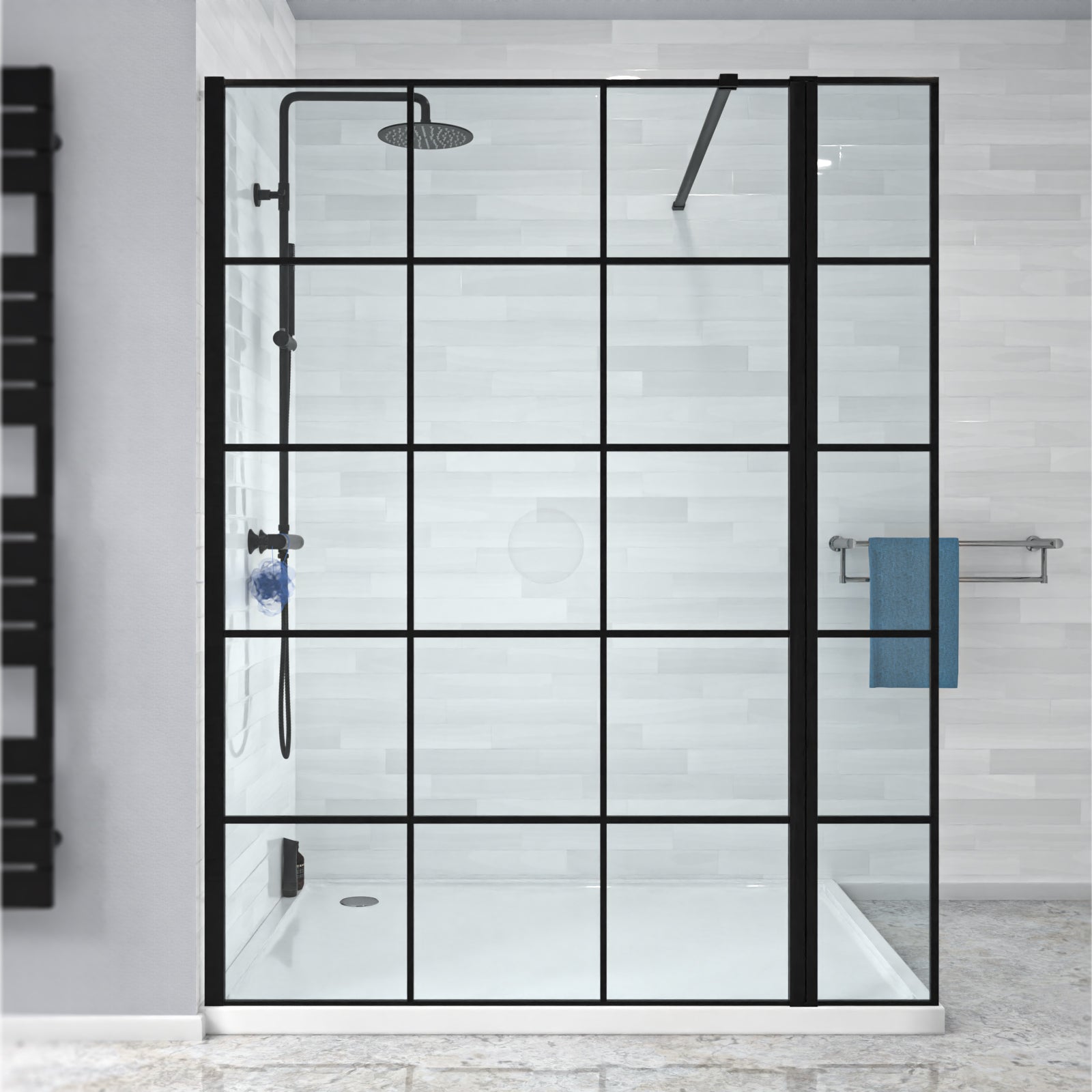Magna Black Grid 1200mm Shower Screen 8mm Tempered Glass & 300mm Return Panel