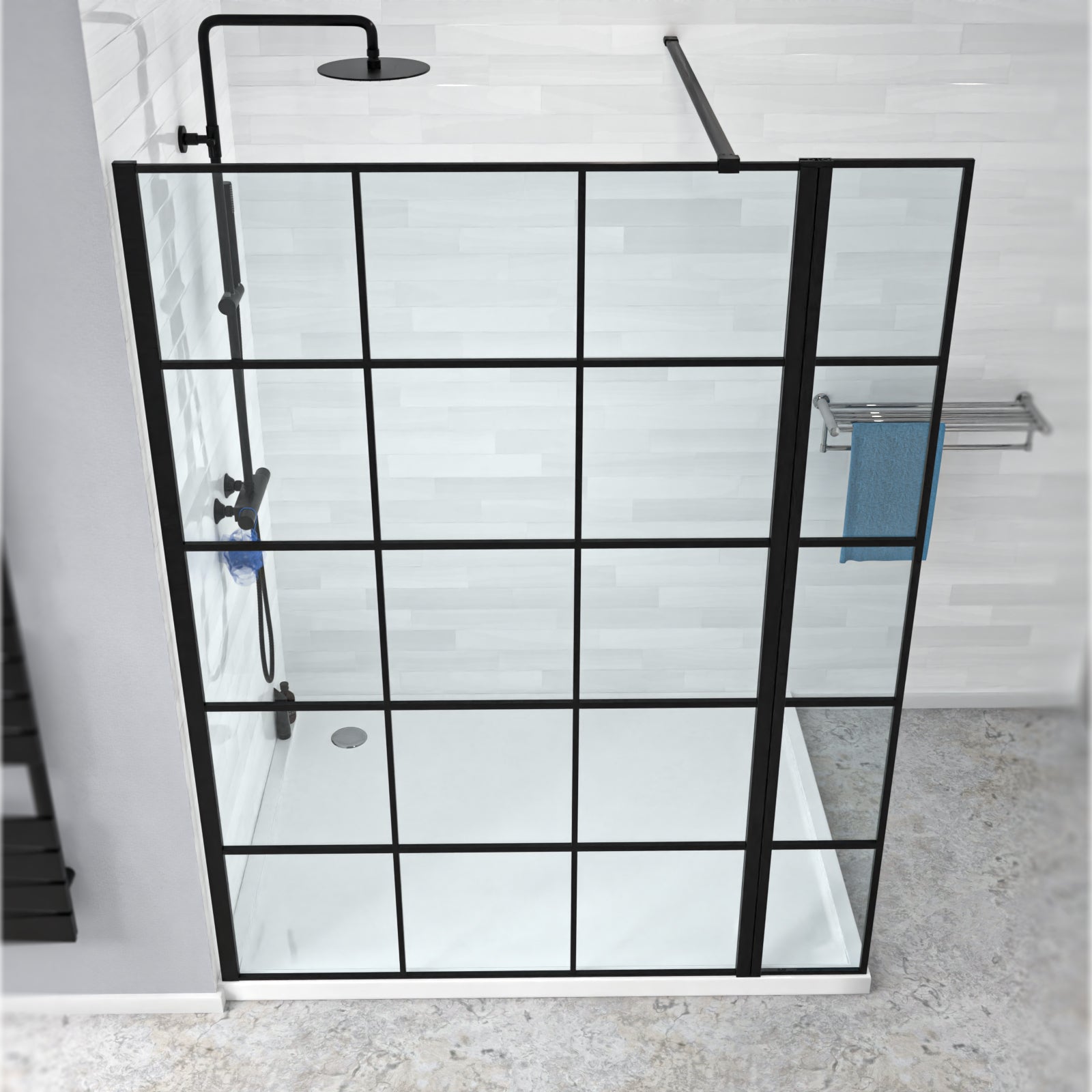 Magna Black Grid 1200mm Shower Screen 8mm Tempered Glass & 300mm Return Panel