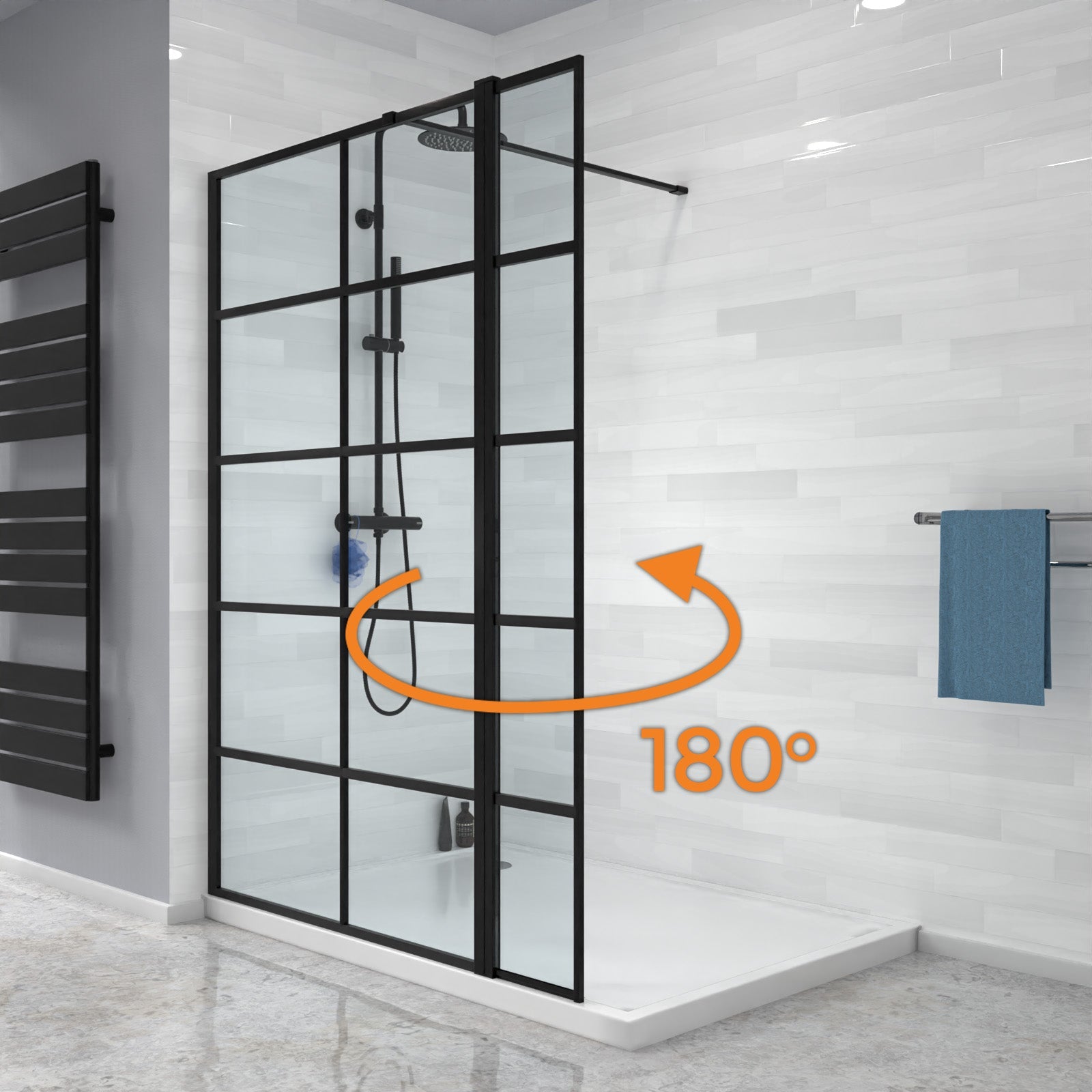 Magna Black Grid 900mm Wet Room Shower Screen 8mm Tempered Glass & 300mm Return Panel
