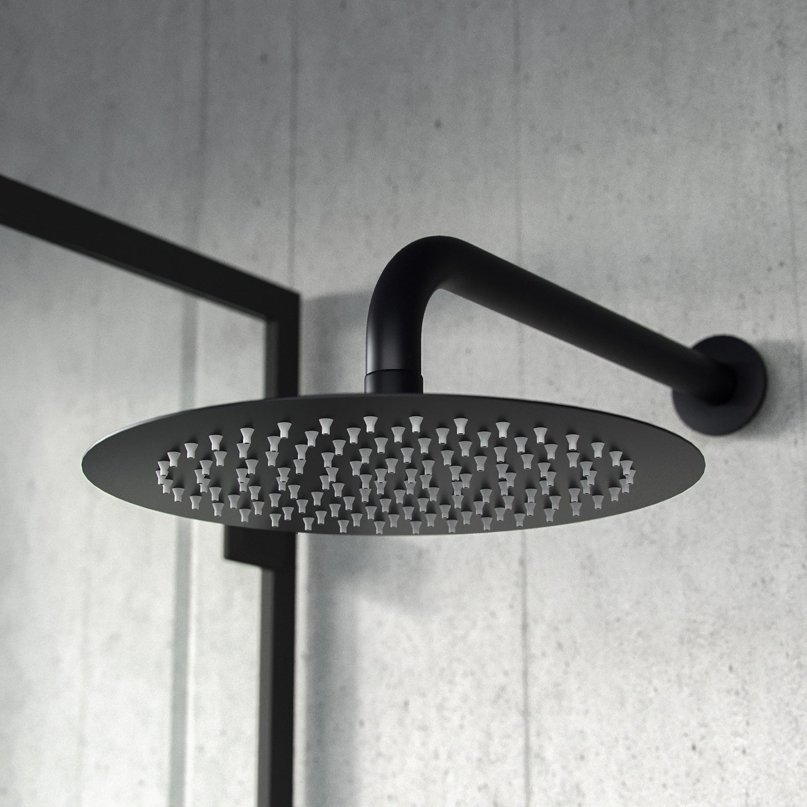 Temel Round Black Matt Rainfall Shower Head and Hand Held Thermostatic Control
