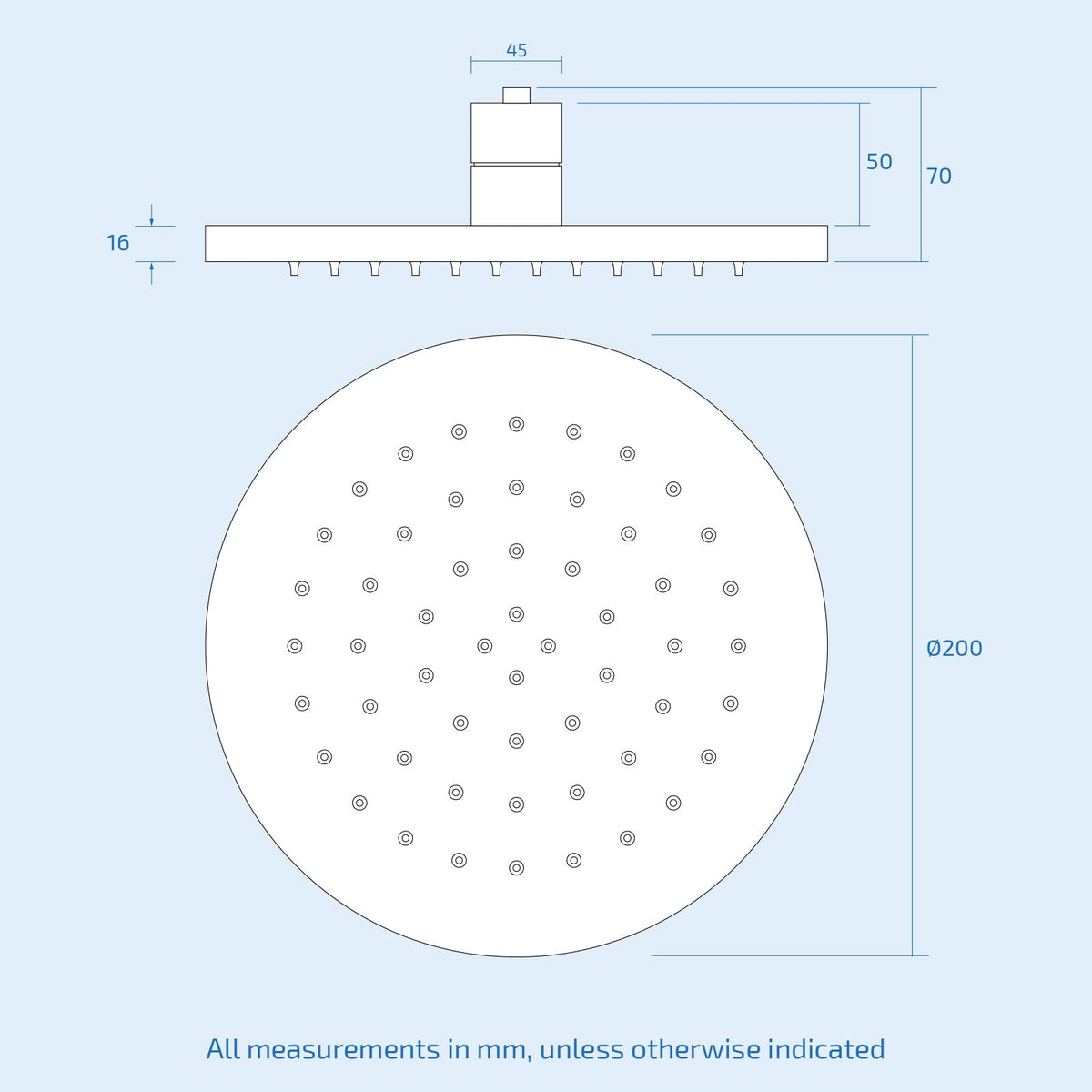 Lily 2 Dial 1 Way Round Concealed Thermostatic Mixer Valve & LED 200mm Round Shower Head Chrome