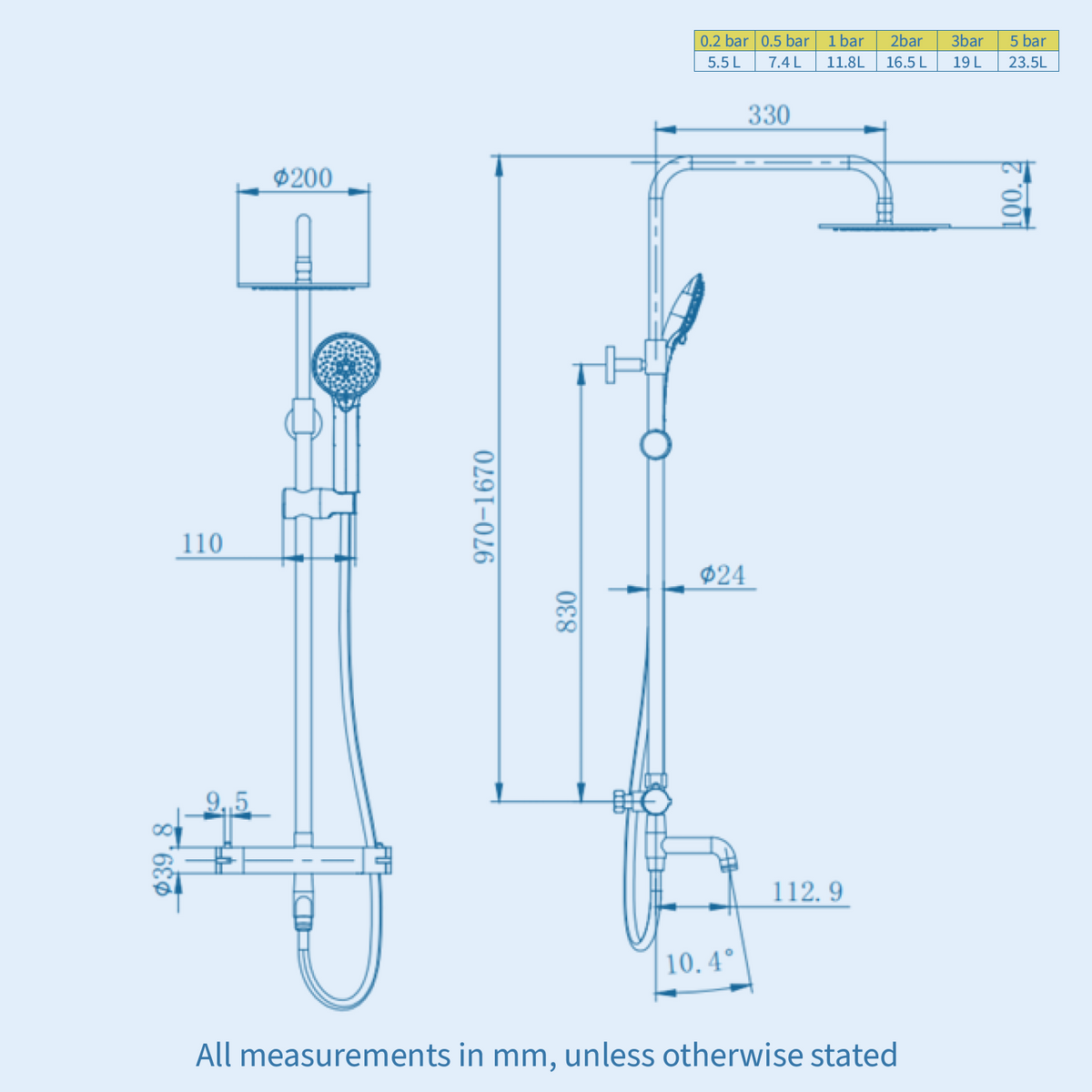 Kartell Plan Chrome Round 3 Way Thermostatic Bar Shower Mixer with Overhead Drencher and Sliding Handset - SHO011PL