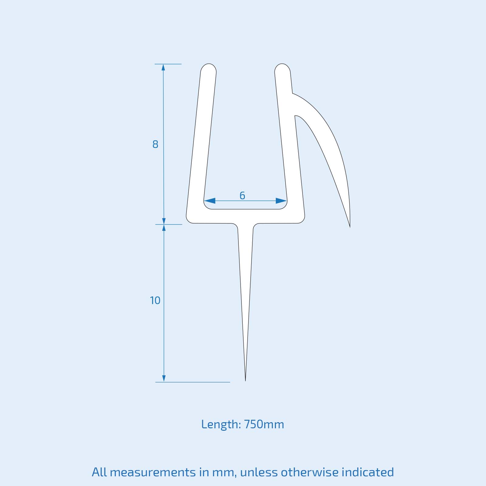 750 mm Glass Shower Door Rubber Seal Strip Gap 6 mm Black