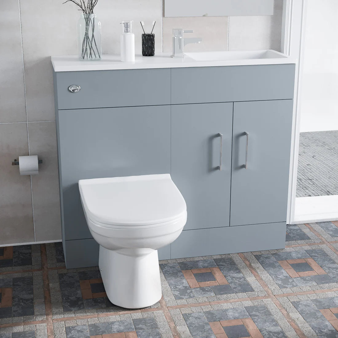 James 1000mm Matte Grey Slimline Vanity Basin & WC Unit & White BTW Toilet