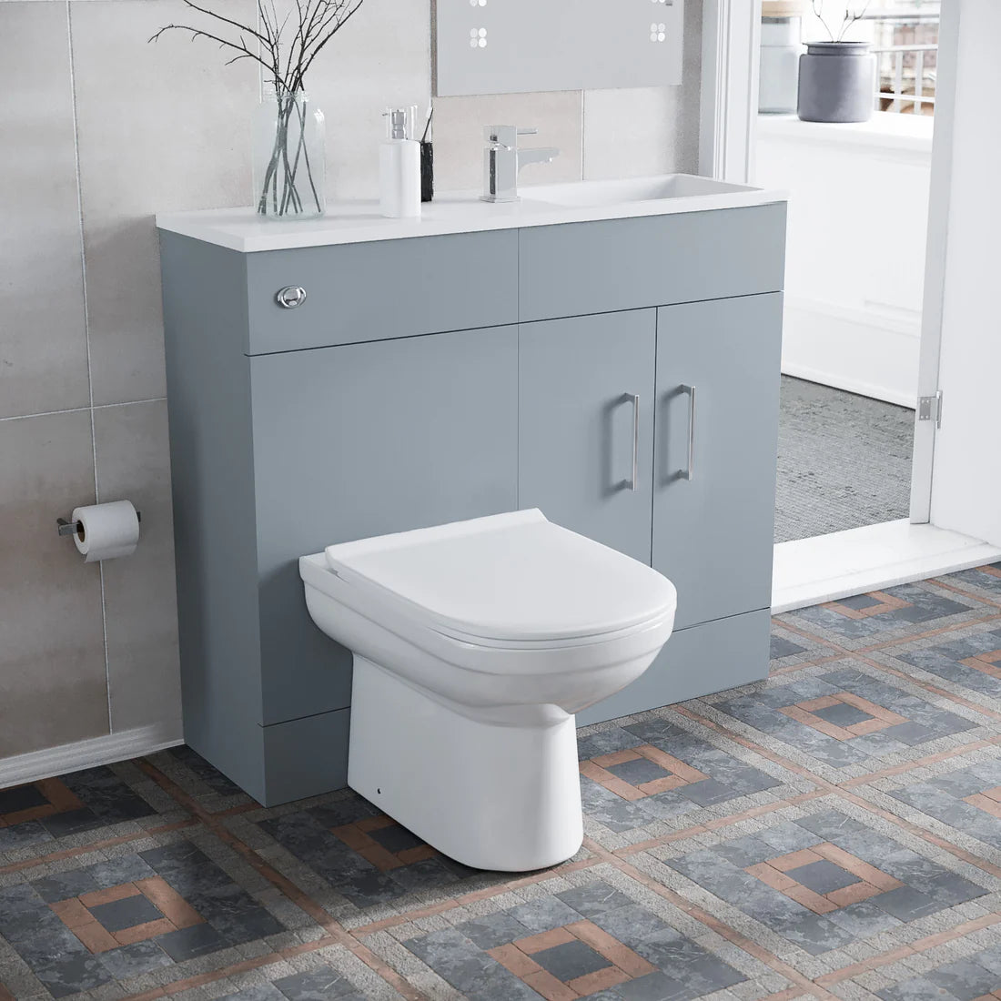 James 1000mm Matte Grey Slimline Vanity Basin & WC Unit & White BTW Toilet