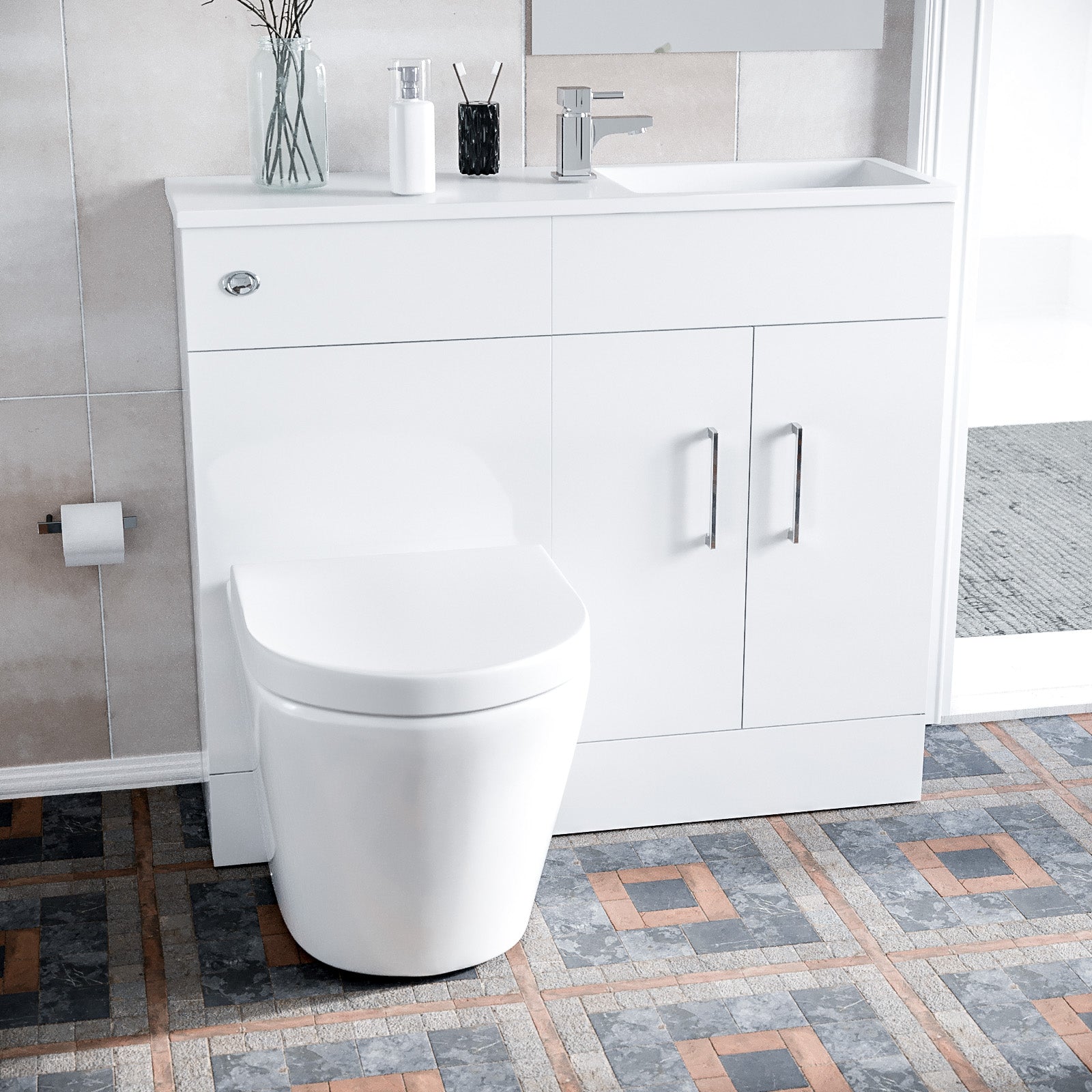 James 1000mm White Slimline Vanity with Basin WC Unit and Rimless Toilet