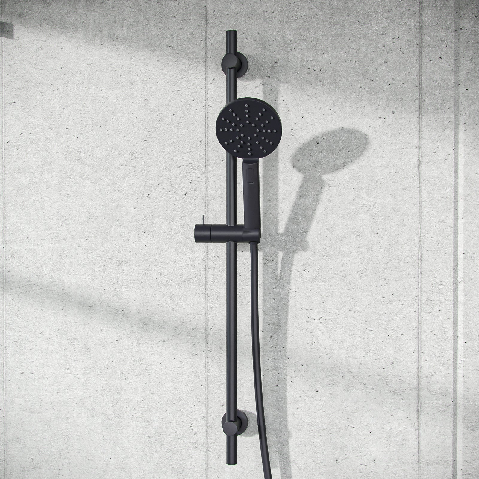 Modern Black Matte 3 Mode Round ABS Shower Handset & Brass Slider Rail Kit