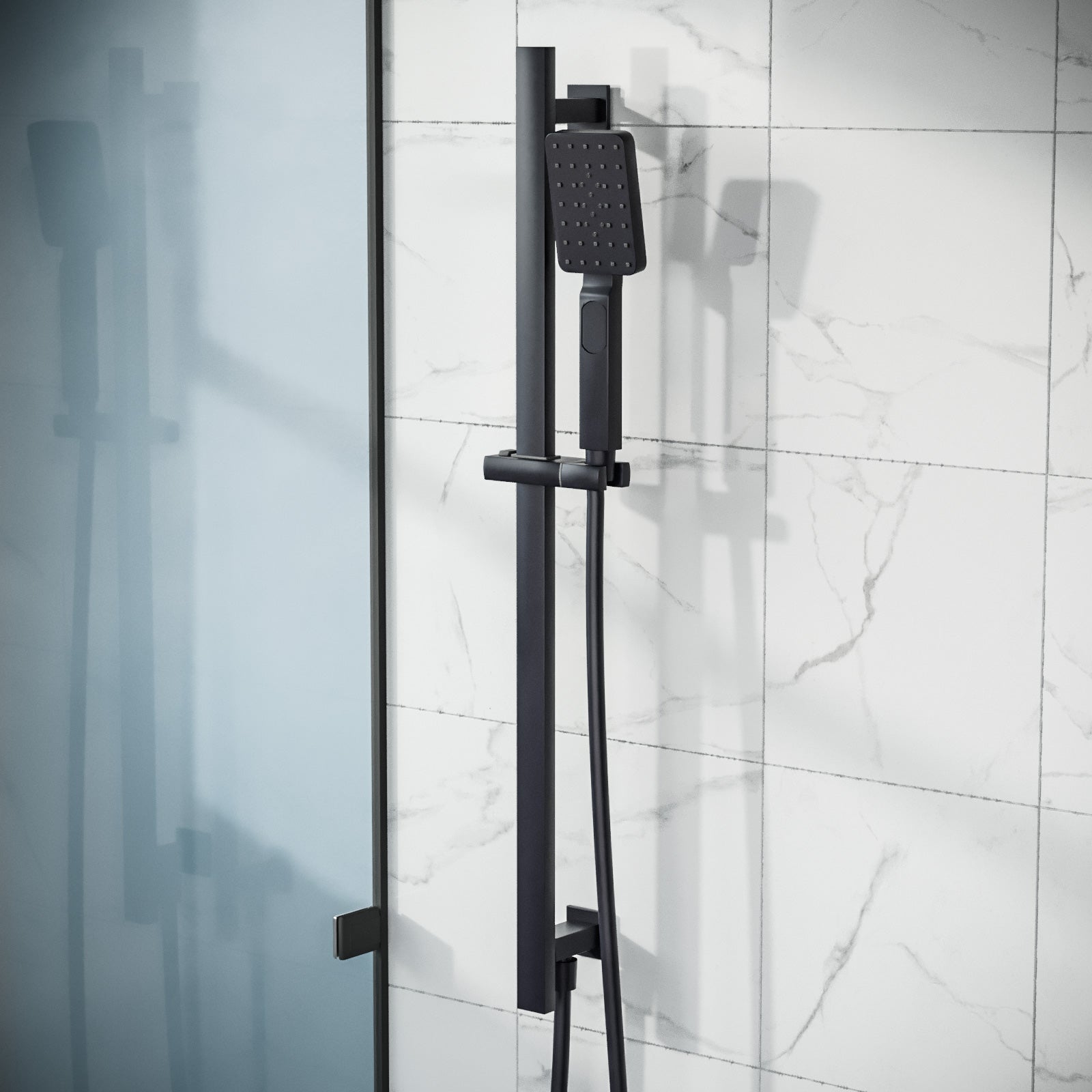 Bathroom Matte Black Shower Slider Riser Rail Bar Adjustable Kit Bracket Handset