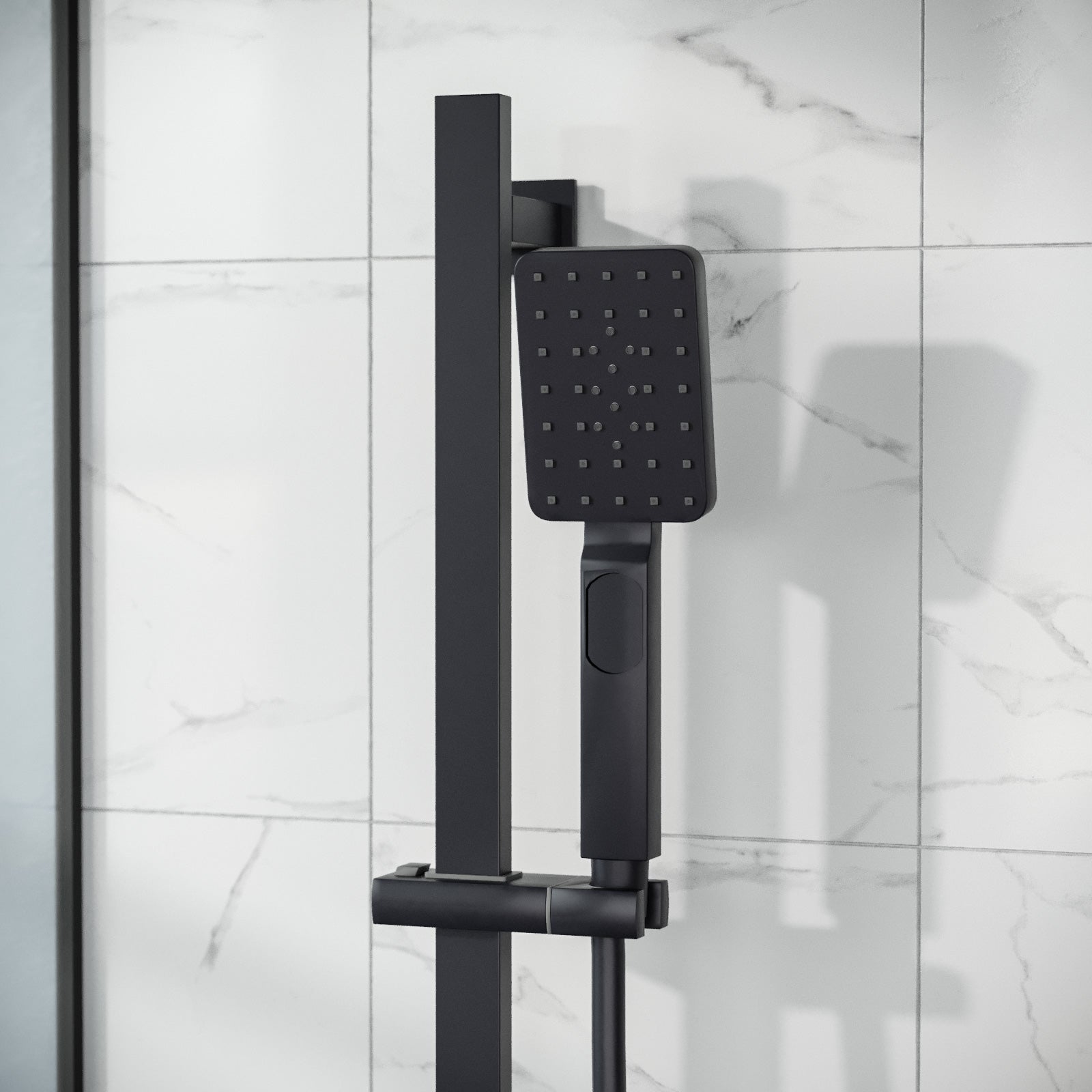 Bathroom Matte Black Shower Slider Riser Rail Bar Adjustable Kit Bracket Handset