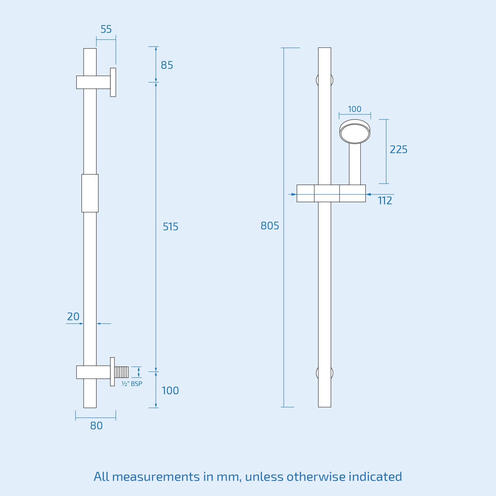 Yodora 3-Mode Handset & Solid Brass Rail Combo Chrome