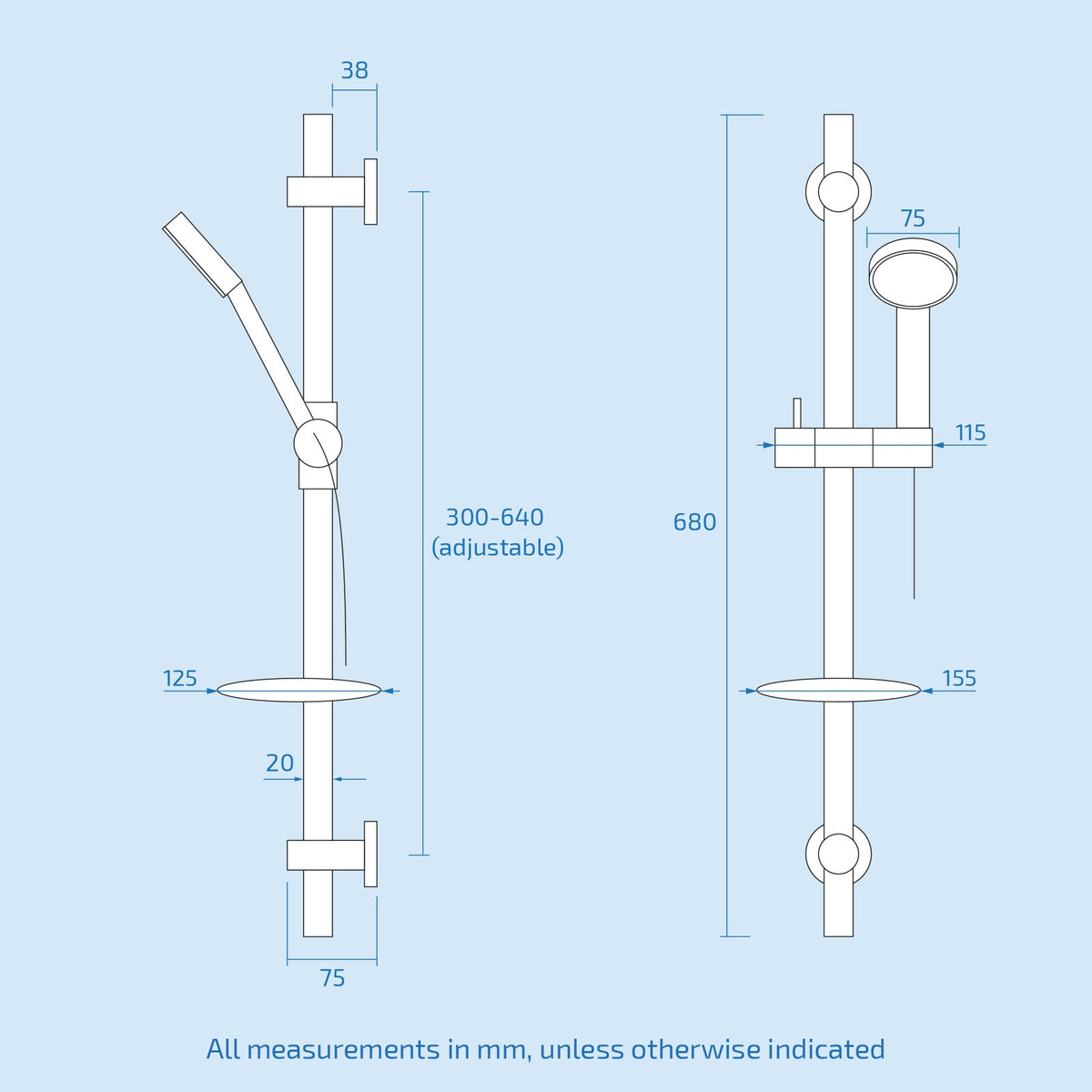 Round Chrome Concealed Shower Mixer Valve, Slider Rail Kit with Handset & Elbow