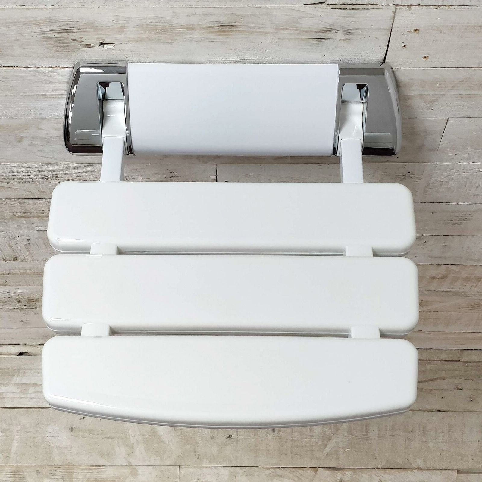 Kayson 350mm Foldable White Wall Mounted Shower Seat Mobility Aid Chrome Mount