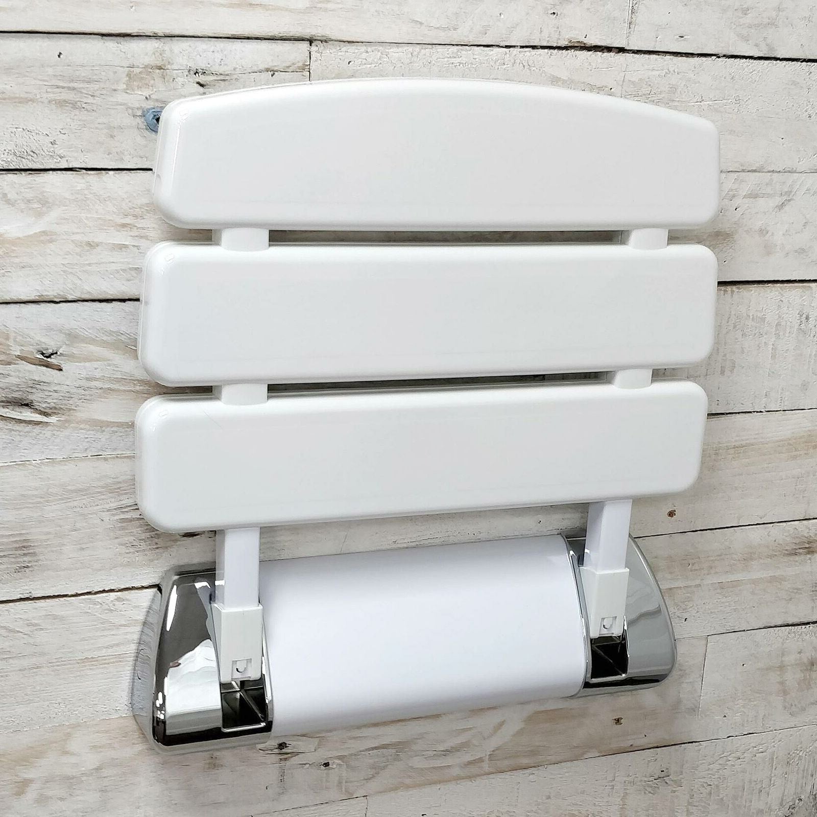 Kayson 350mm Foldable White Wall Mounted Shower Seat Mobility Aid Chrome Mount