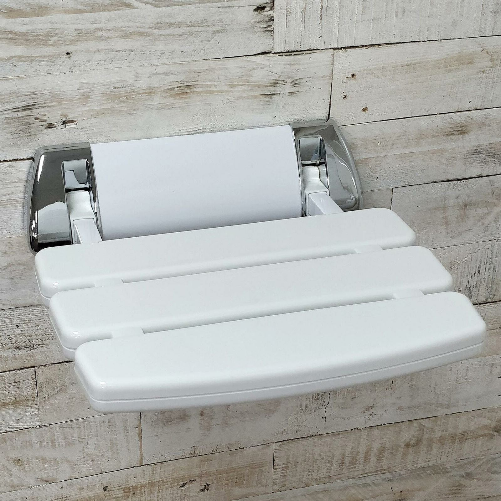 Kayson 350mm Foldable White Wall Mounted Shower Seat Mobility Aid Chrome Mount