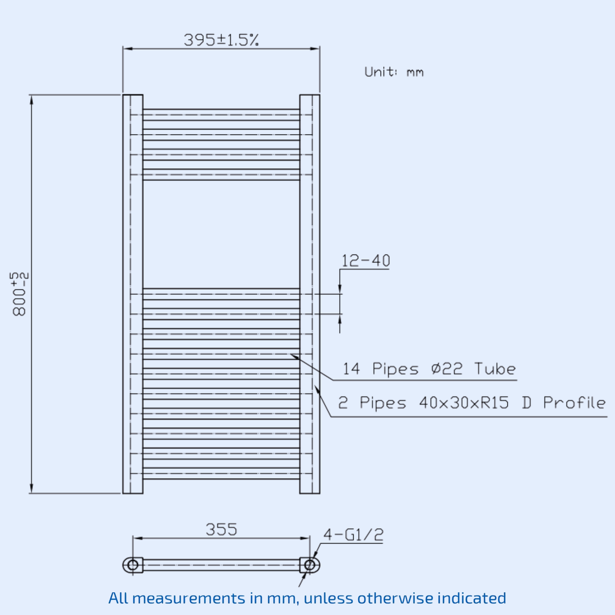 Kartell Chrome 800mm H x 400mm W Vertical Towel Rail - STR408C