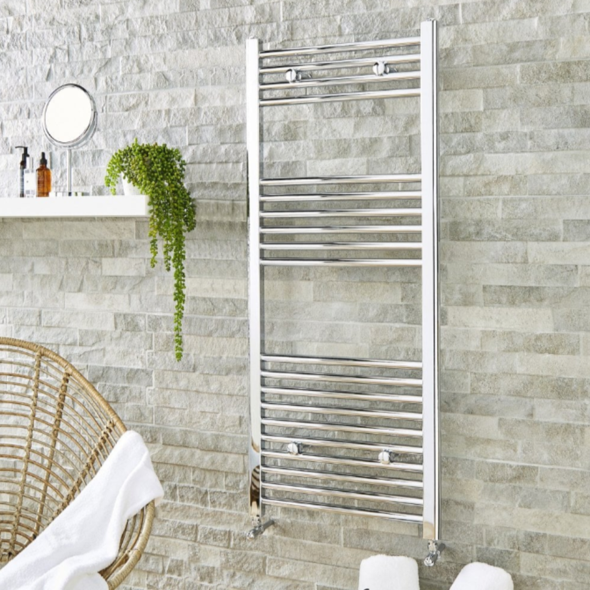 Kartell 1200mm H x 600mm W Chrome Straight Vertical Towel Rail - STR612C