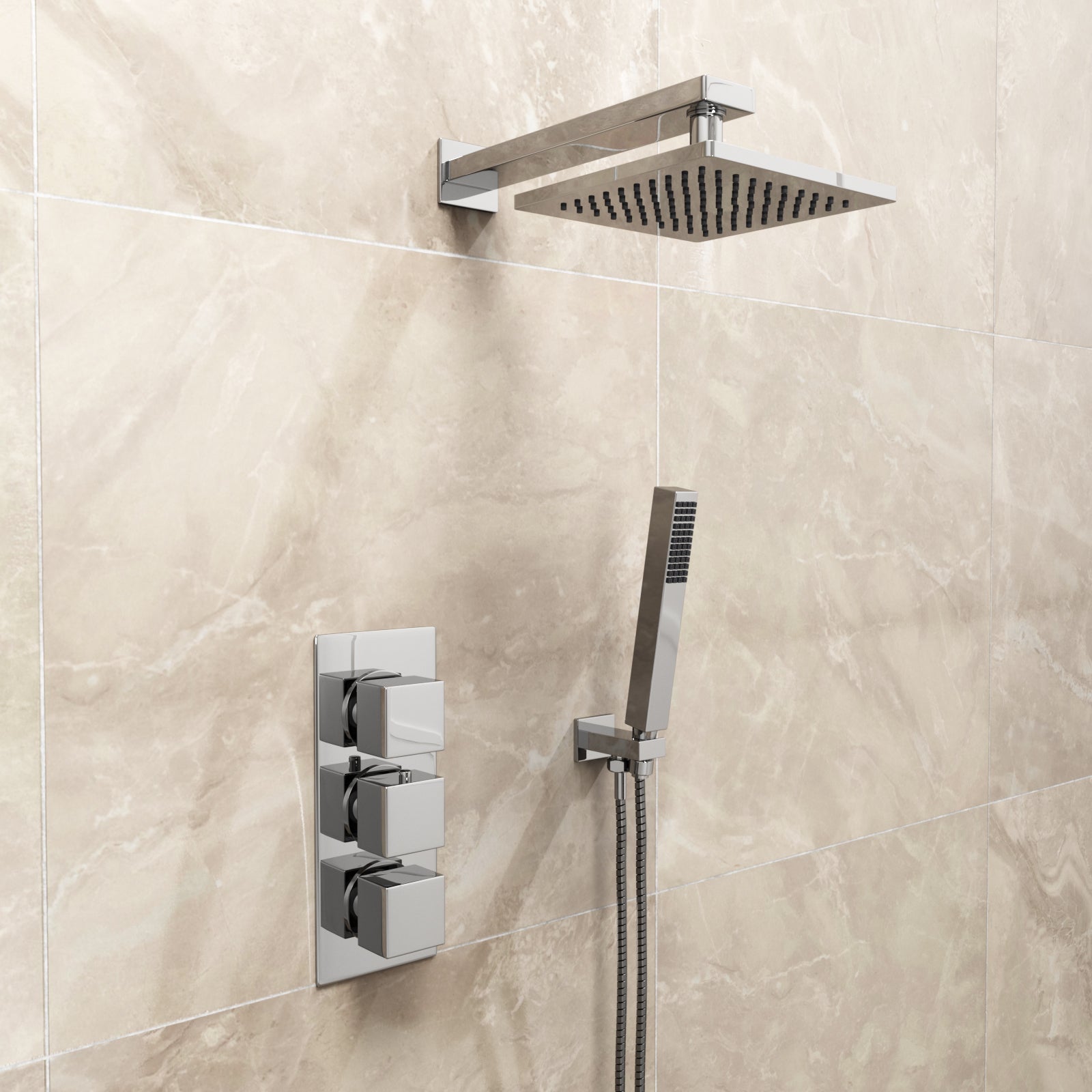 Cameo 3 Dial 2 Way Square Set - Shower Head & Handset