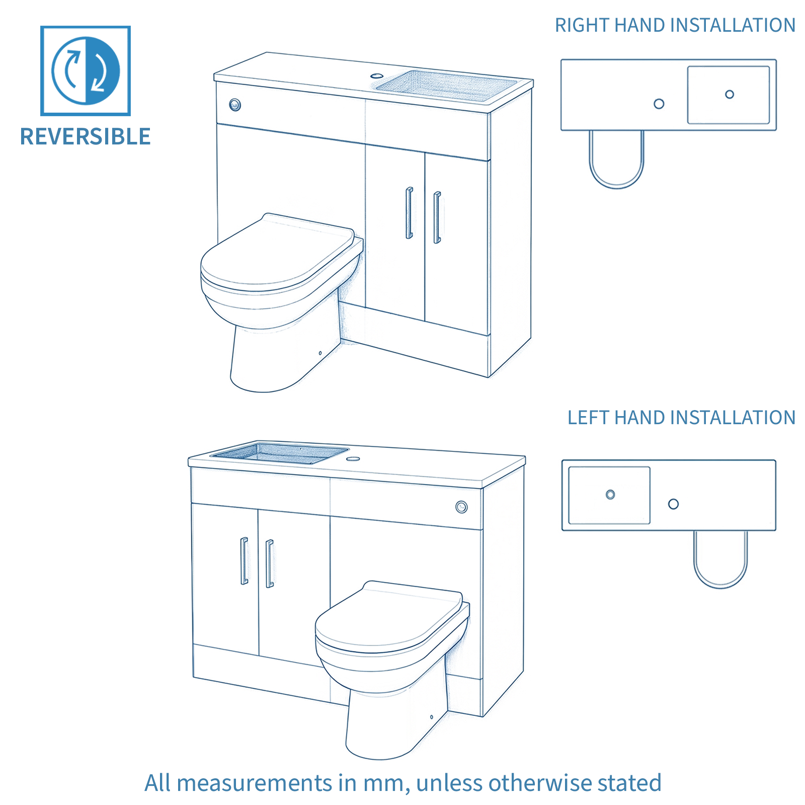 James 1000mm White Slimline Freestanding Vanity Basin & WC Unit