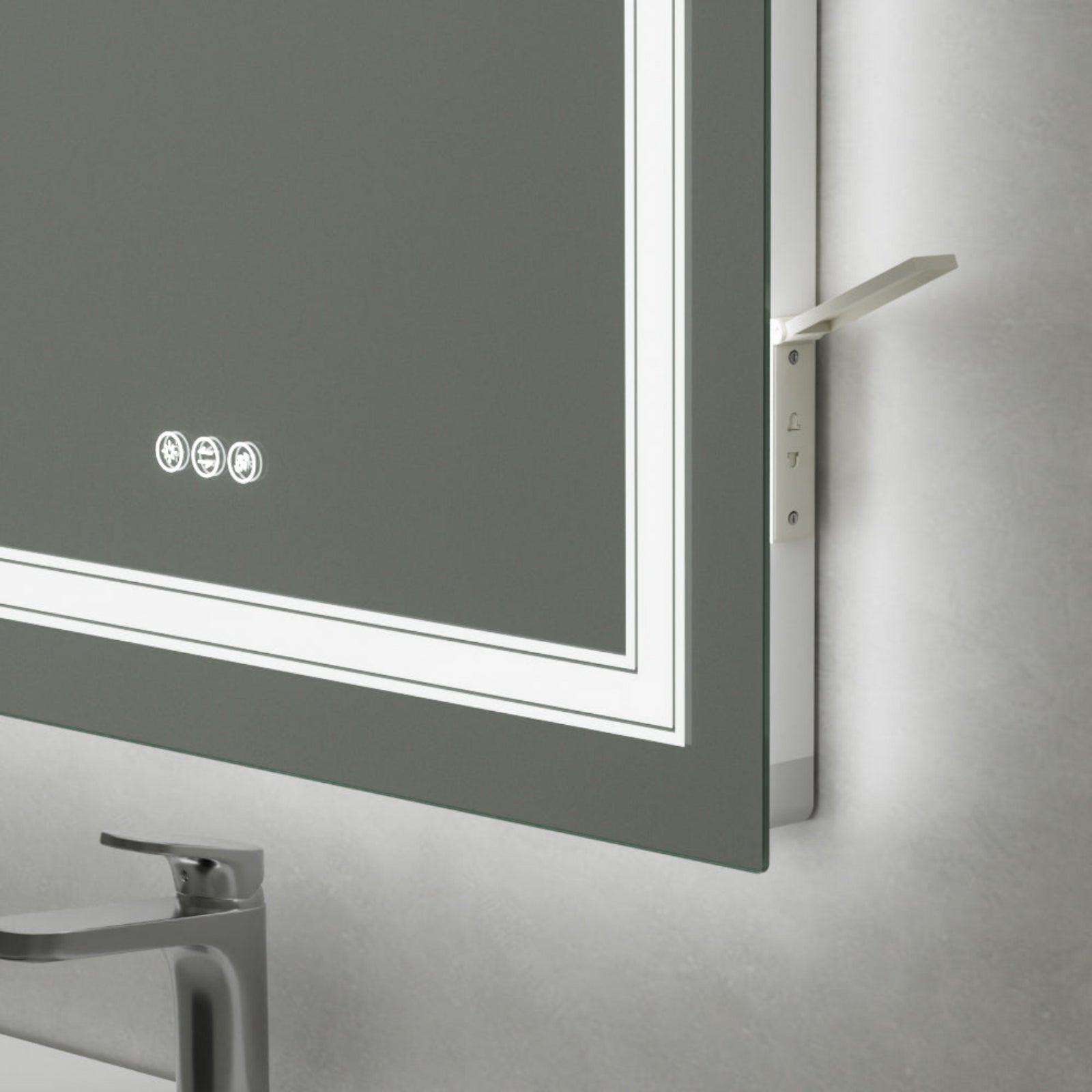 Kartell Scope 700mm W x 500mm H Rectangle Chrome Frameless Landscape LED Mirror Wall Mounted with Charger Socket - SC5070L