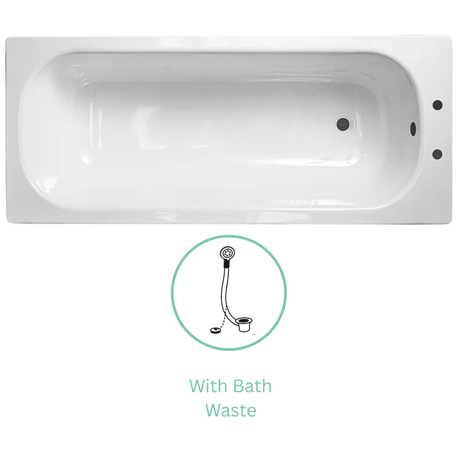 Dylan 1600 x 700mm Gloss White Steel Enamel Bath with 2 Tap Holes, Waste & Overflow