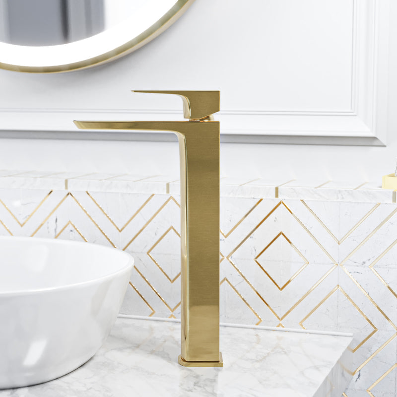 Brushed Brass Tall Basin Mixer Tap & Slotted Push Button Waste
