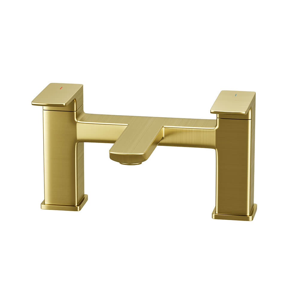 Astra Square Gold Brushed Brass Bathroom Square Deck Mounted Bath Filler Tap