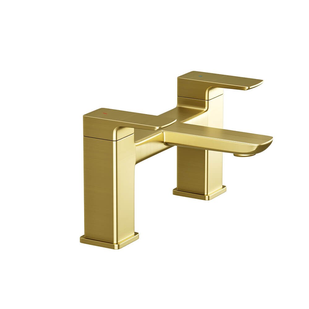 Astra Square Gold Brushed Brass Bathroom Square Deck Mounted Bath Filler Tap